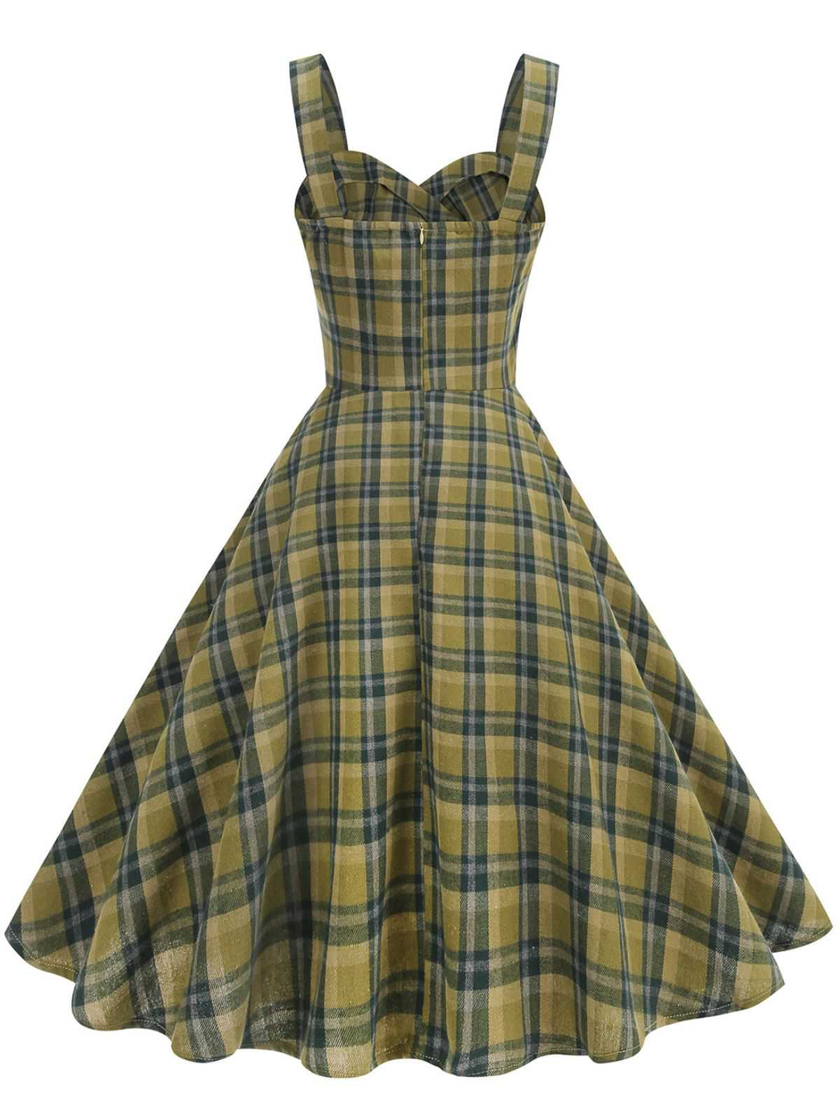 1950er Slip V-Ausschnitt Plaid Swing Kleid - Image 9