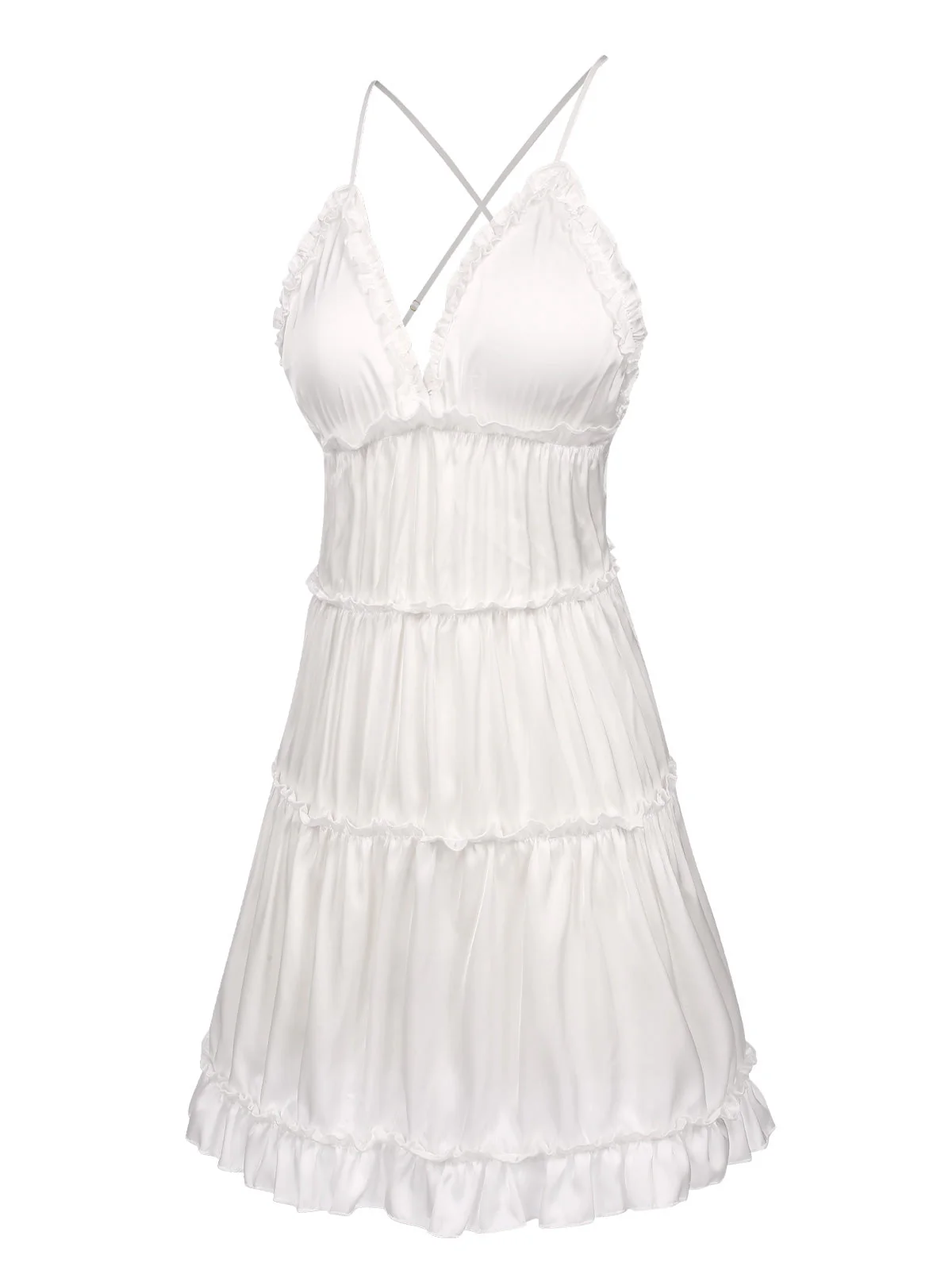 1950er Solid Wrinkle Falten Spaghetti Träger Nachthemd - Image 4