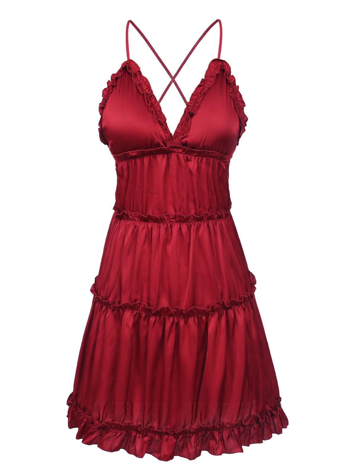 1950er Solid Wrinkle Falten Spaghetti Träger Nachthemd - Image 8