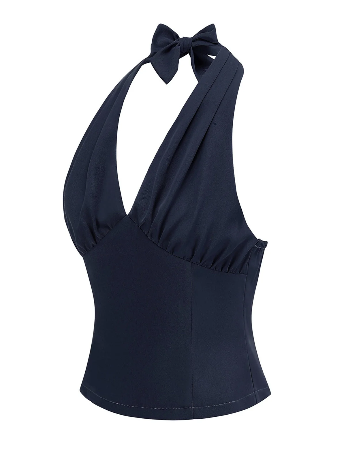 1950er Solide Ärmellos Halter Ruched Top - Image 2