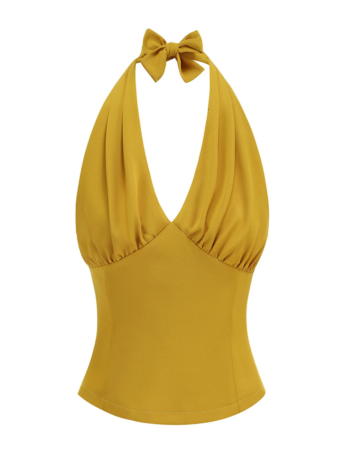 1950er Solide Ärmellos Halter Ruched Top - Image 4