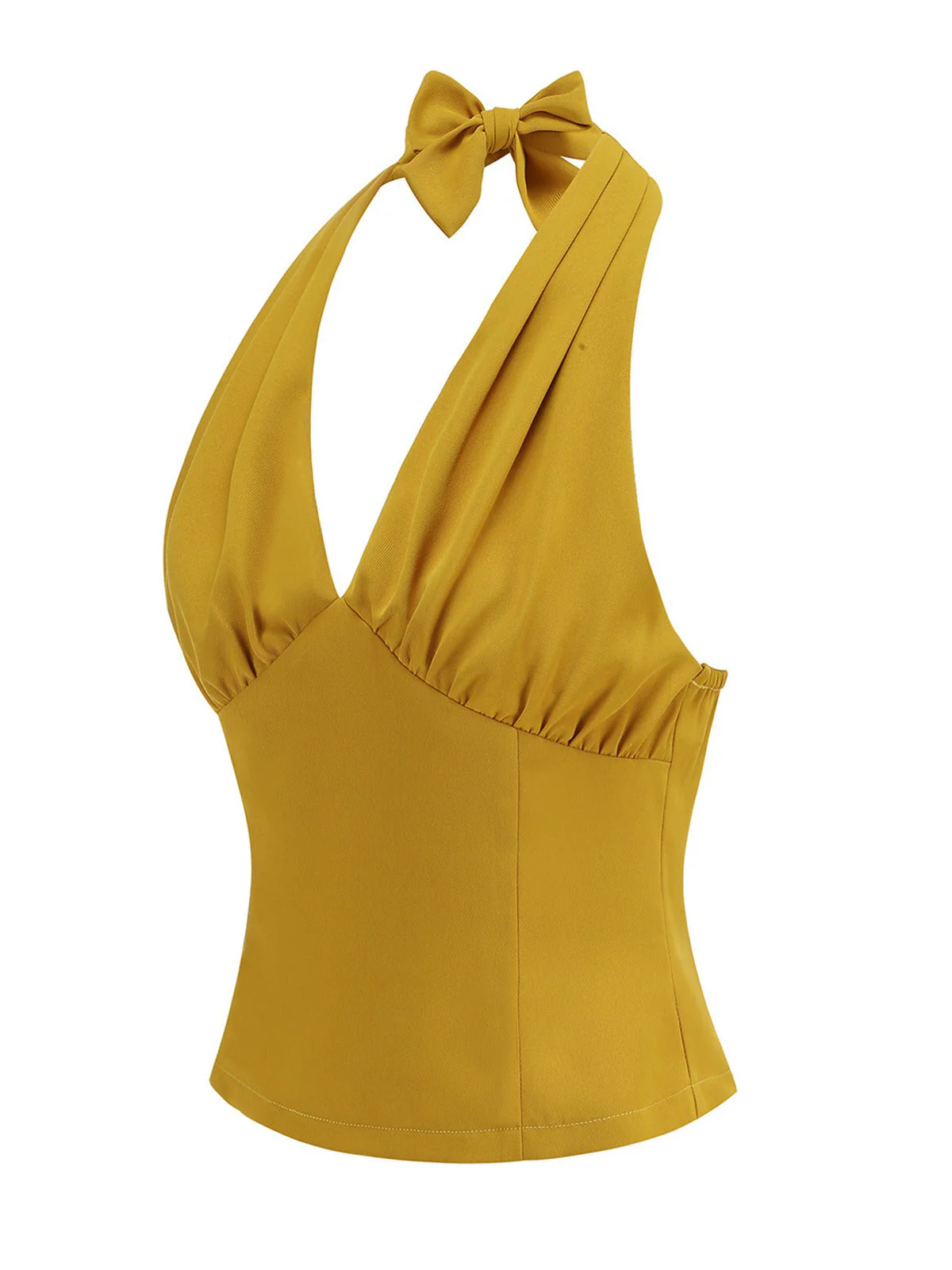 1950er Solide Ärmellos Halter Ruched Top - Image 5