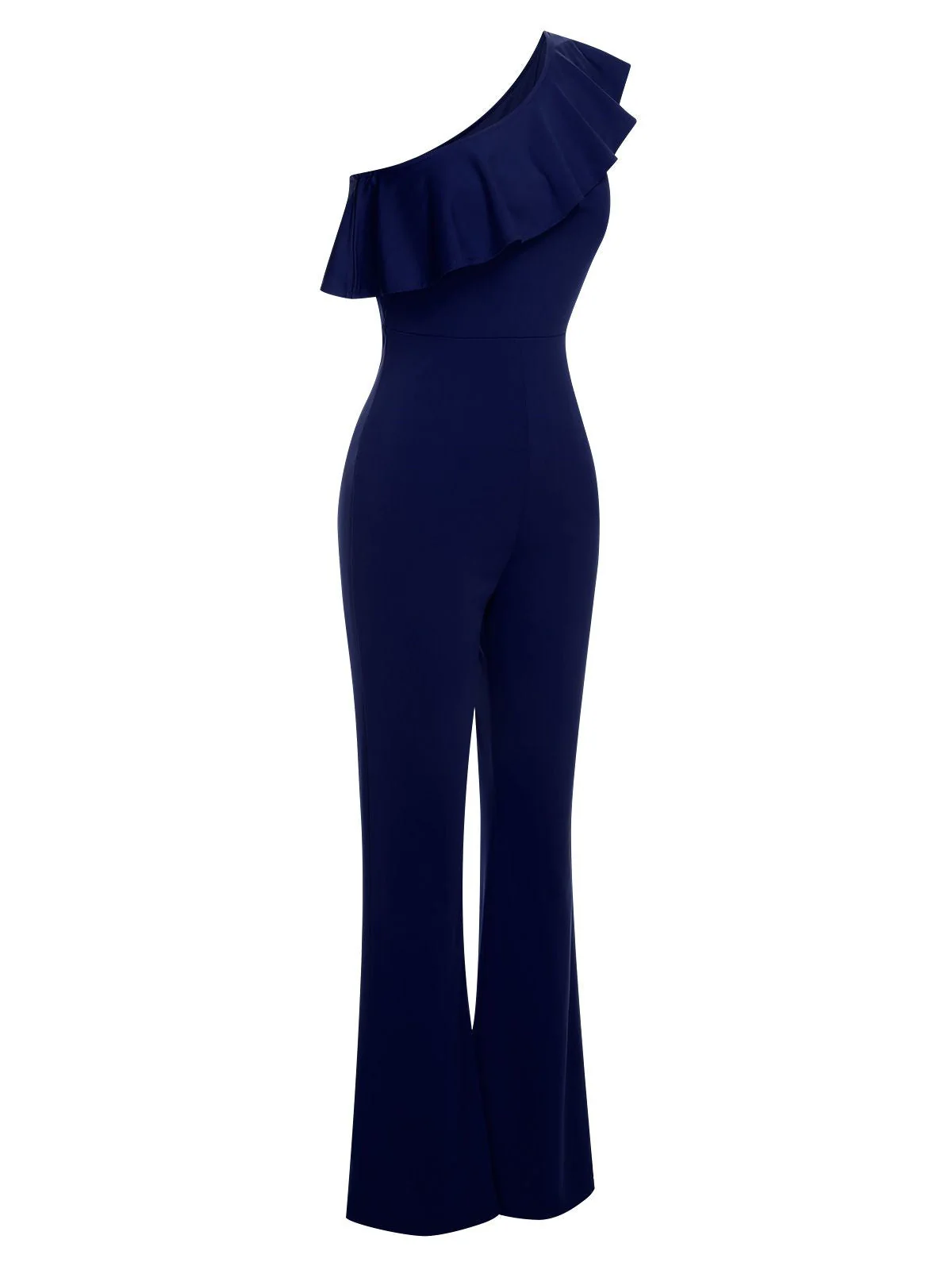 1950er Solide Eine Schulter Rüschen Jumpsuit - Image 10