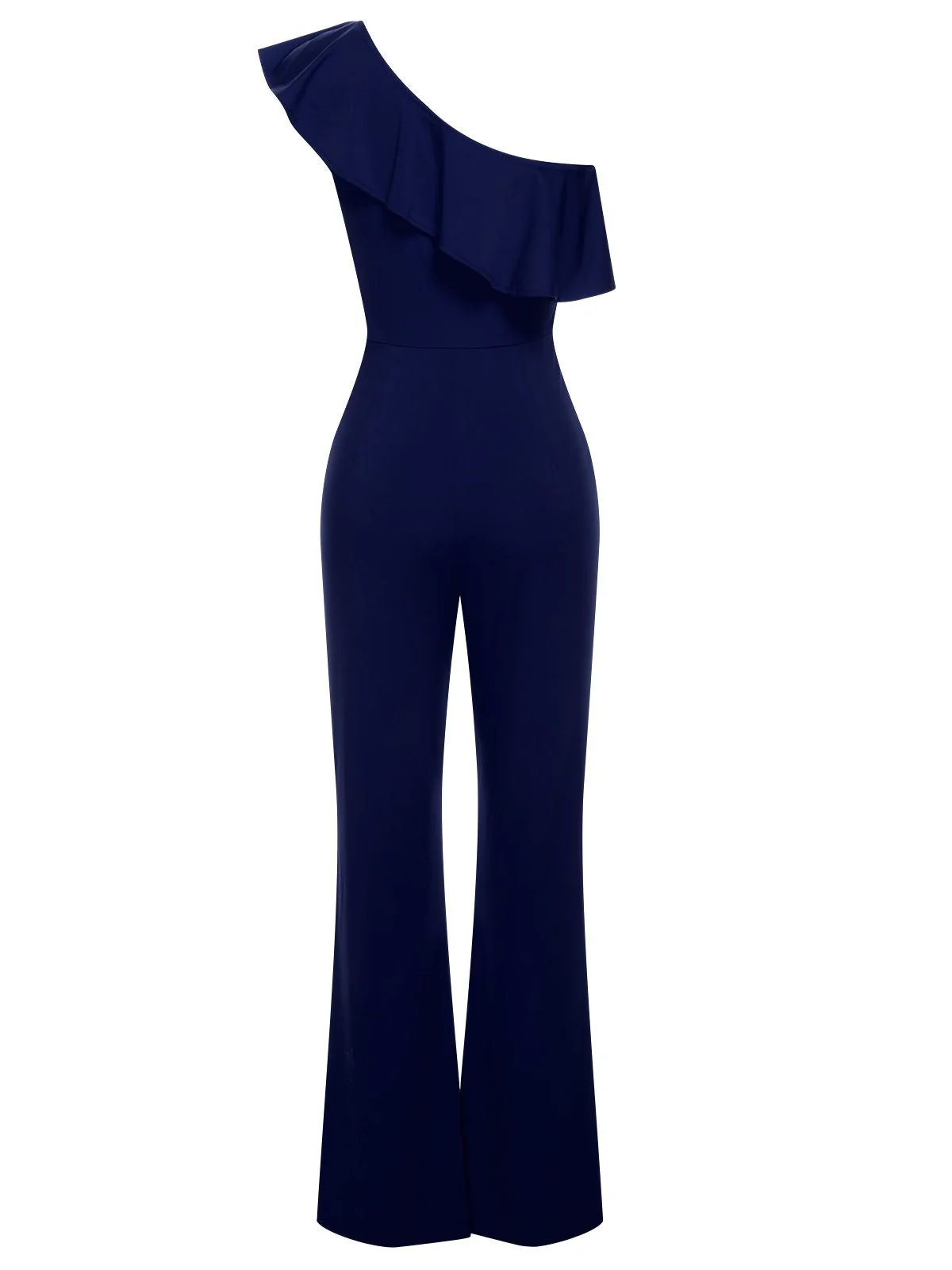 1950er Solide Eine Schulter Rüschen Jumpsuit - Image 11