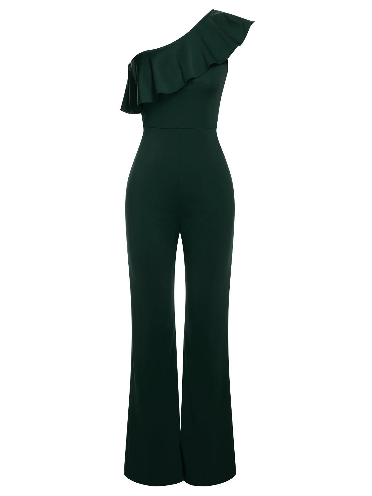 1950er Solide Eine Schulter Rüschen Jumpsuit - Image 14