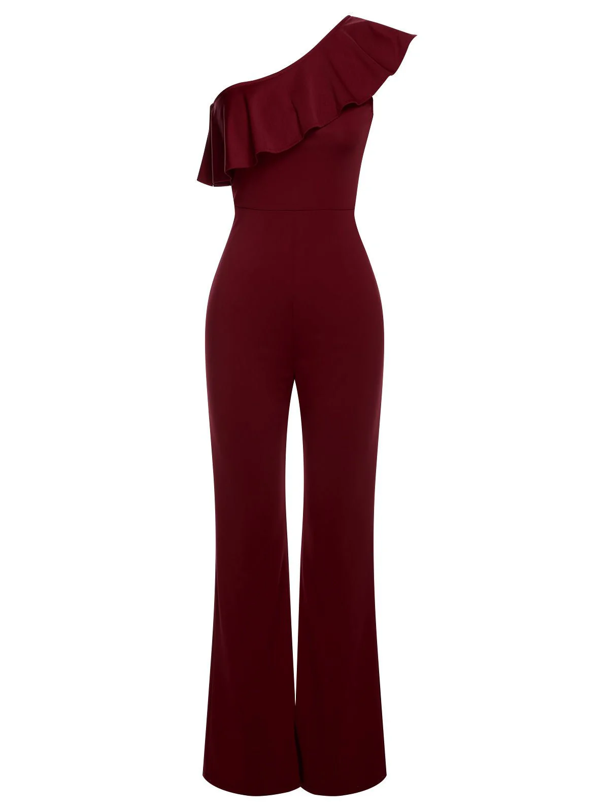 1950er Solide Eine Schulter Rüschen Jumpsuit - Image 17
