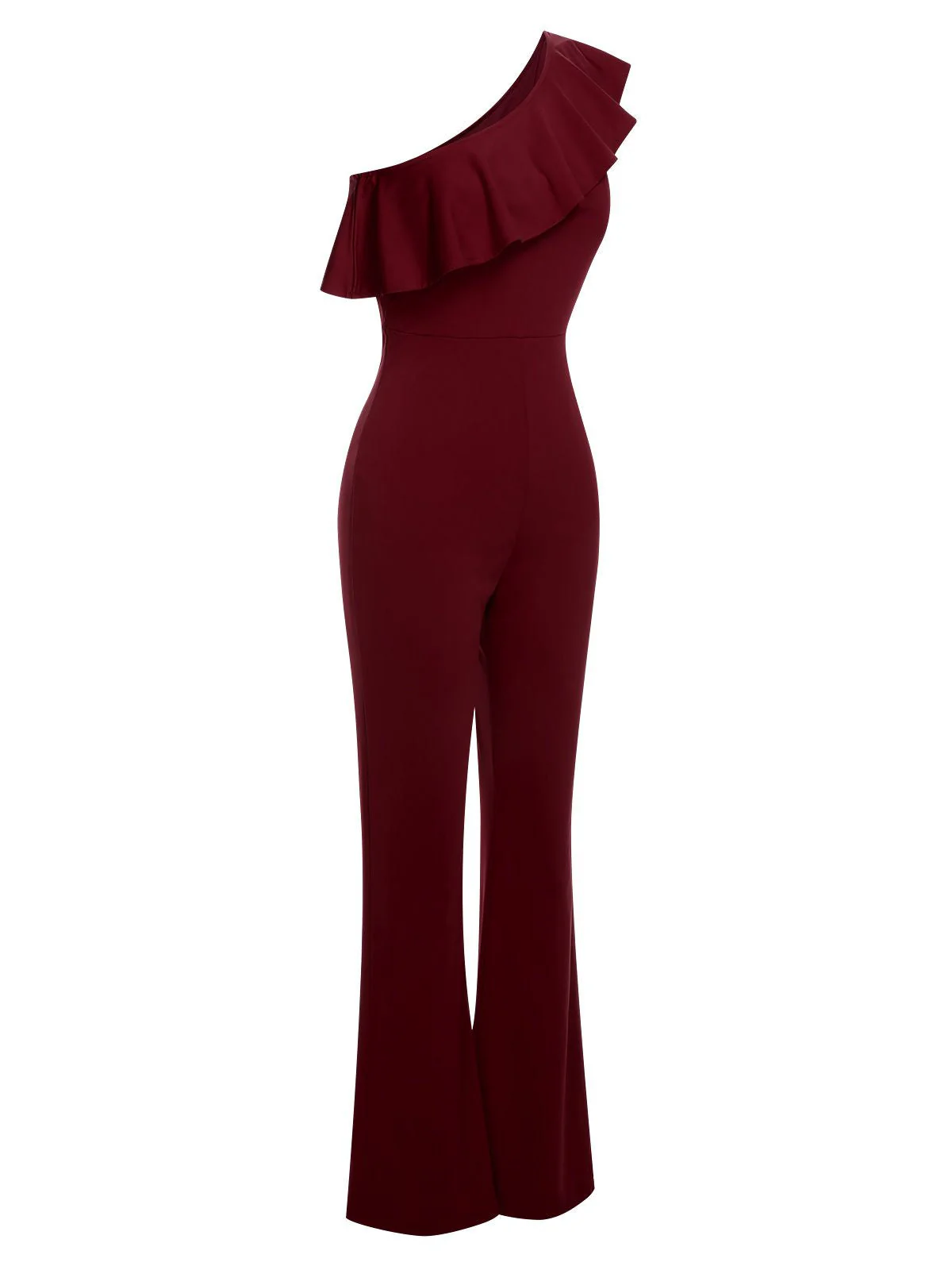 1950er Solide Eine Schulter Rüschen Jumpsuit - Image 18