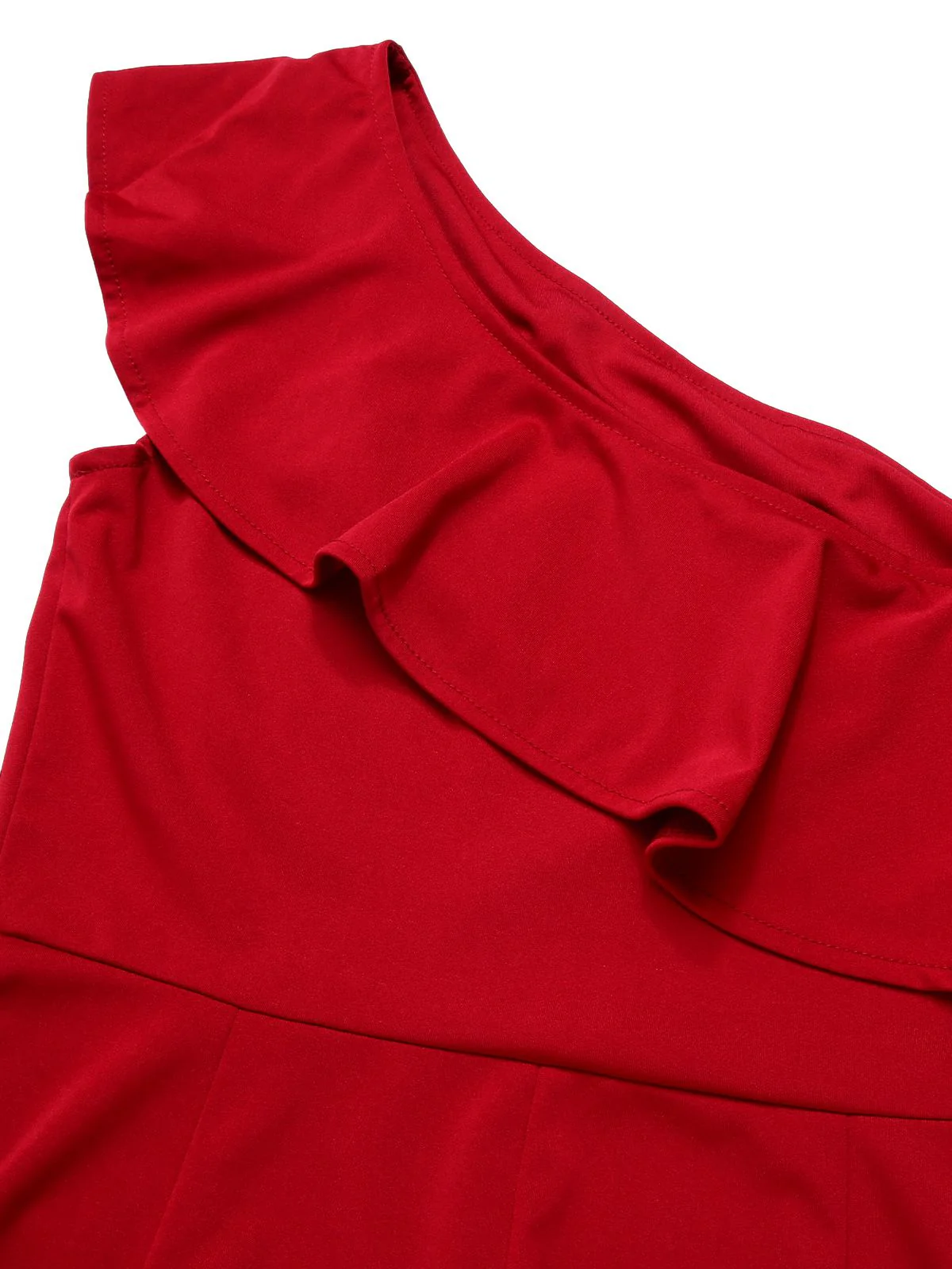 1950er Solide Eine Schulter Rüschen Jumpsuit - Image 4