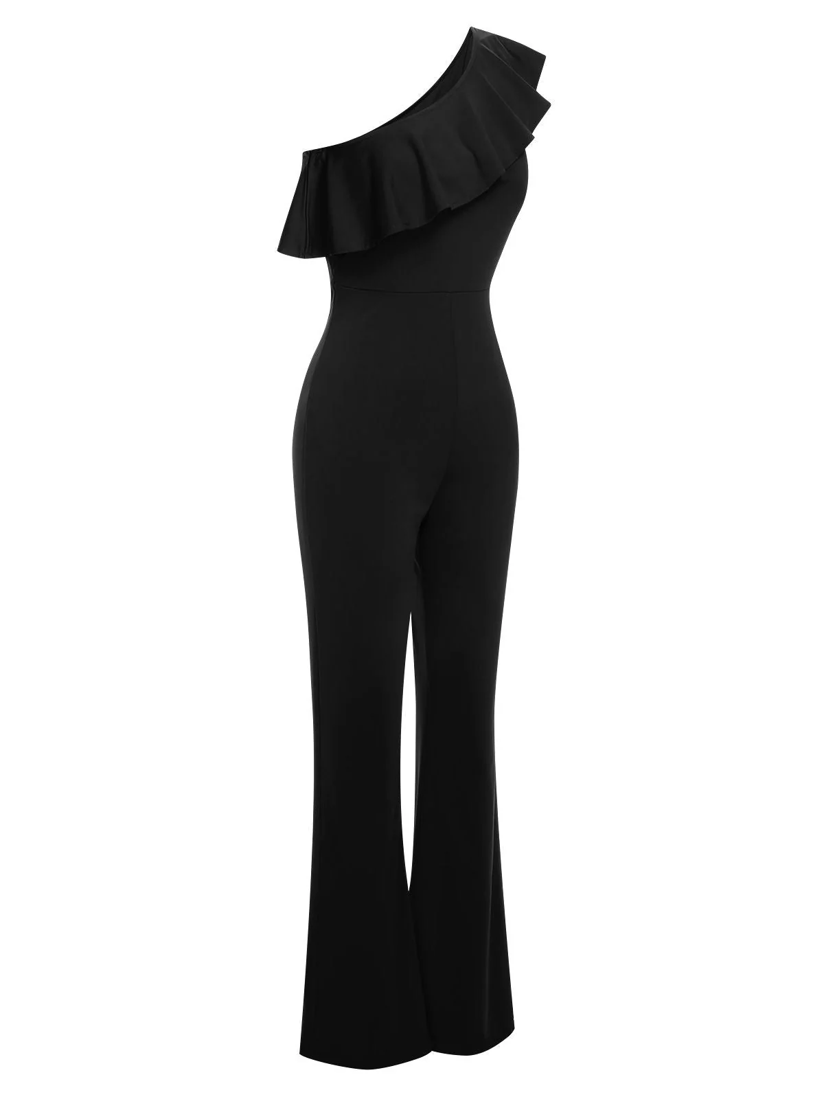 1950er Solide Eine Schulter Rüschen Jumpsuit - Image 6