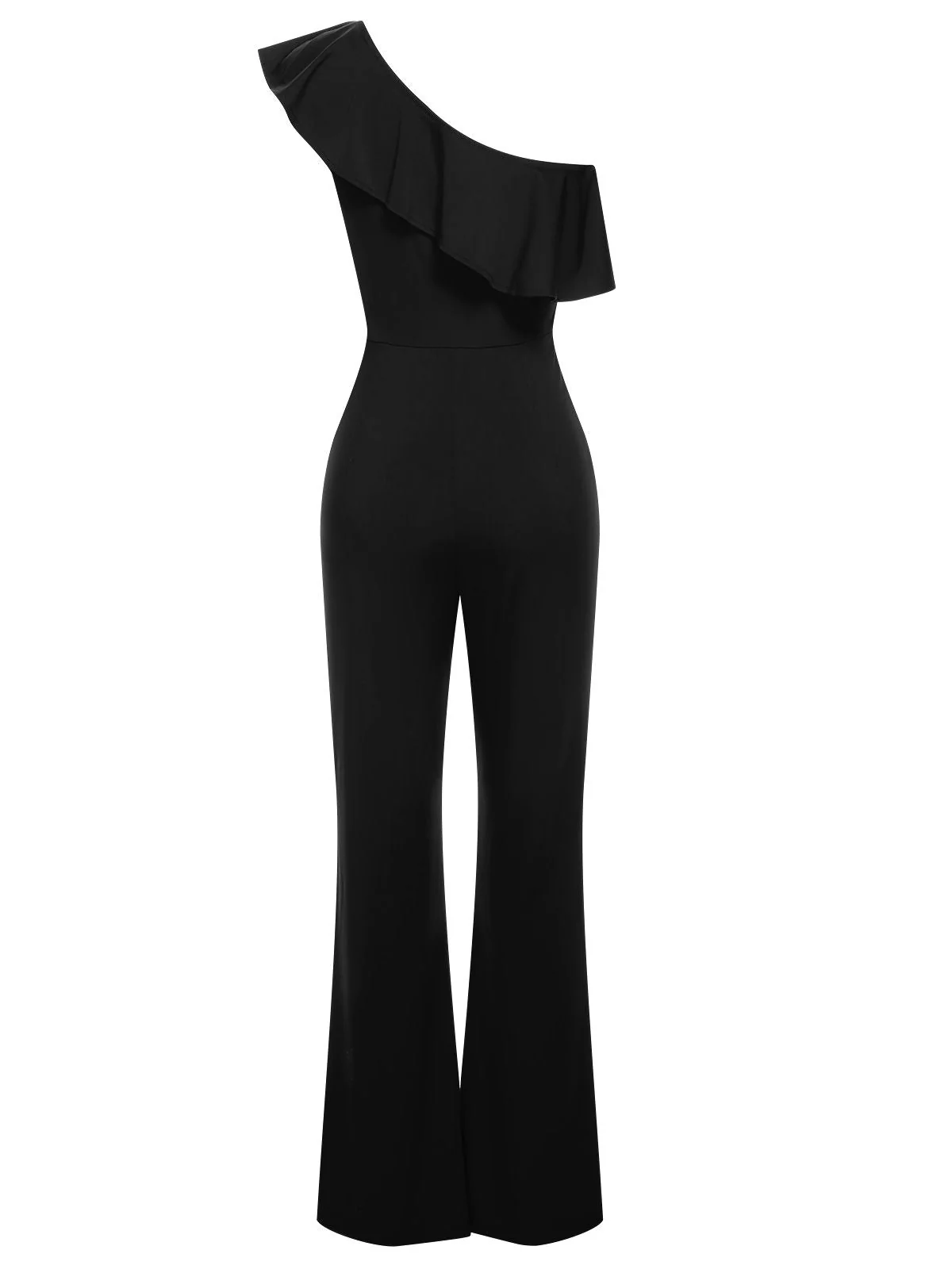 1950er Solide Eine Schulter Rüschen Jumpsuit - Image 7