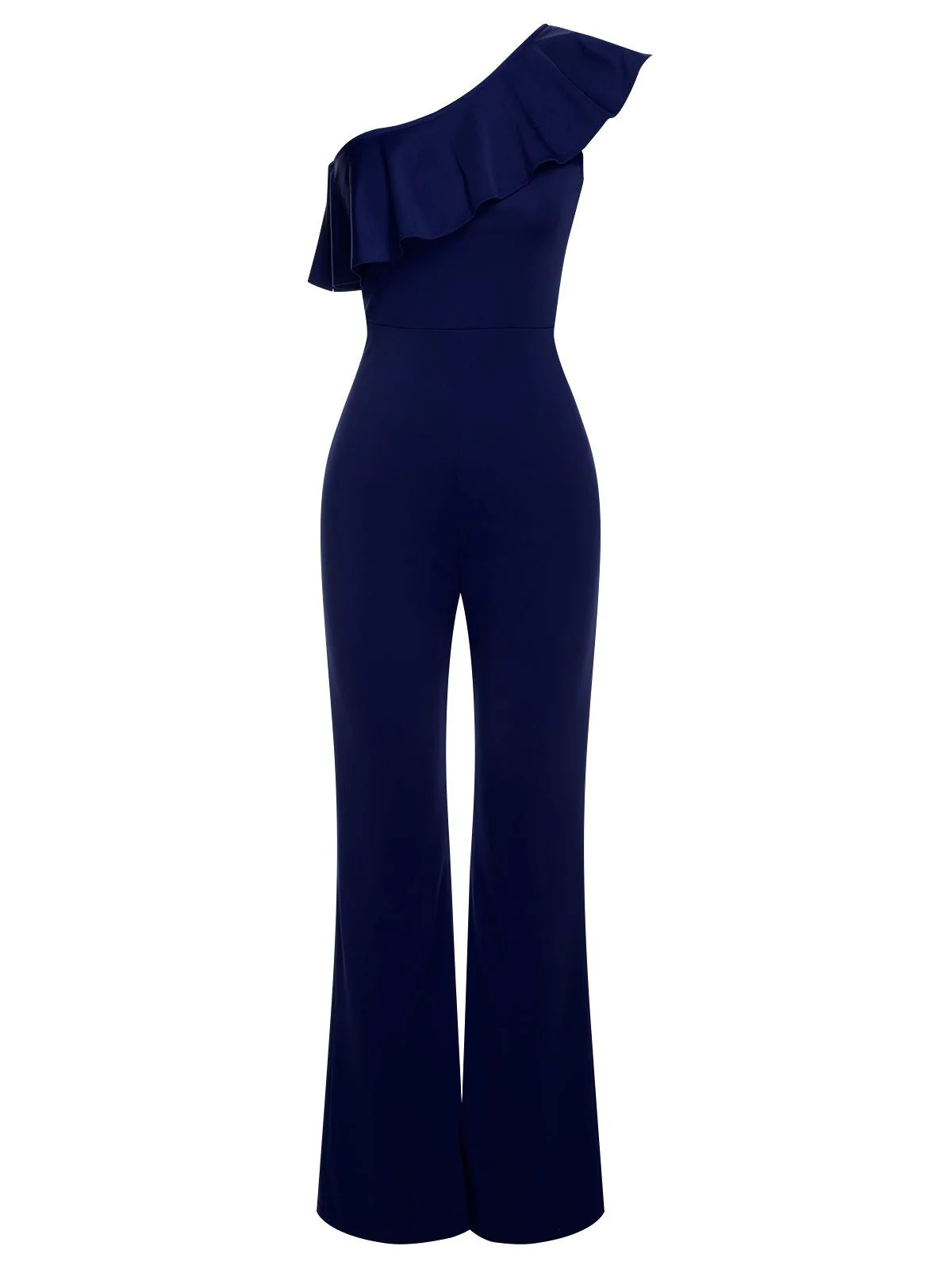 1950er Solide Eine Schulter Rüschen Jumpsuit - Image 9