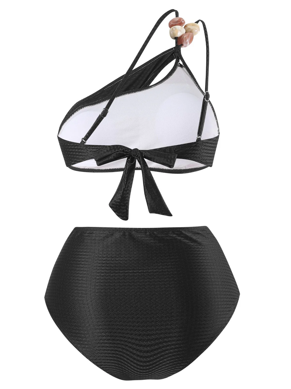 1950er Solide Eine Schulter Strukturiert Stoff Perlenstickerei Bikini Set - Image 2