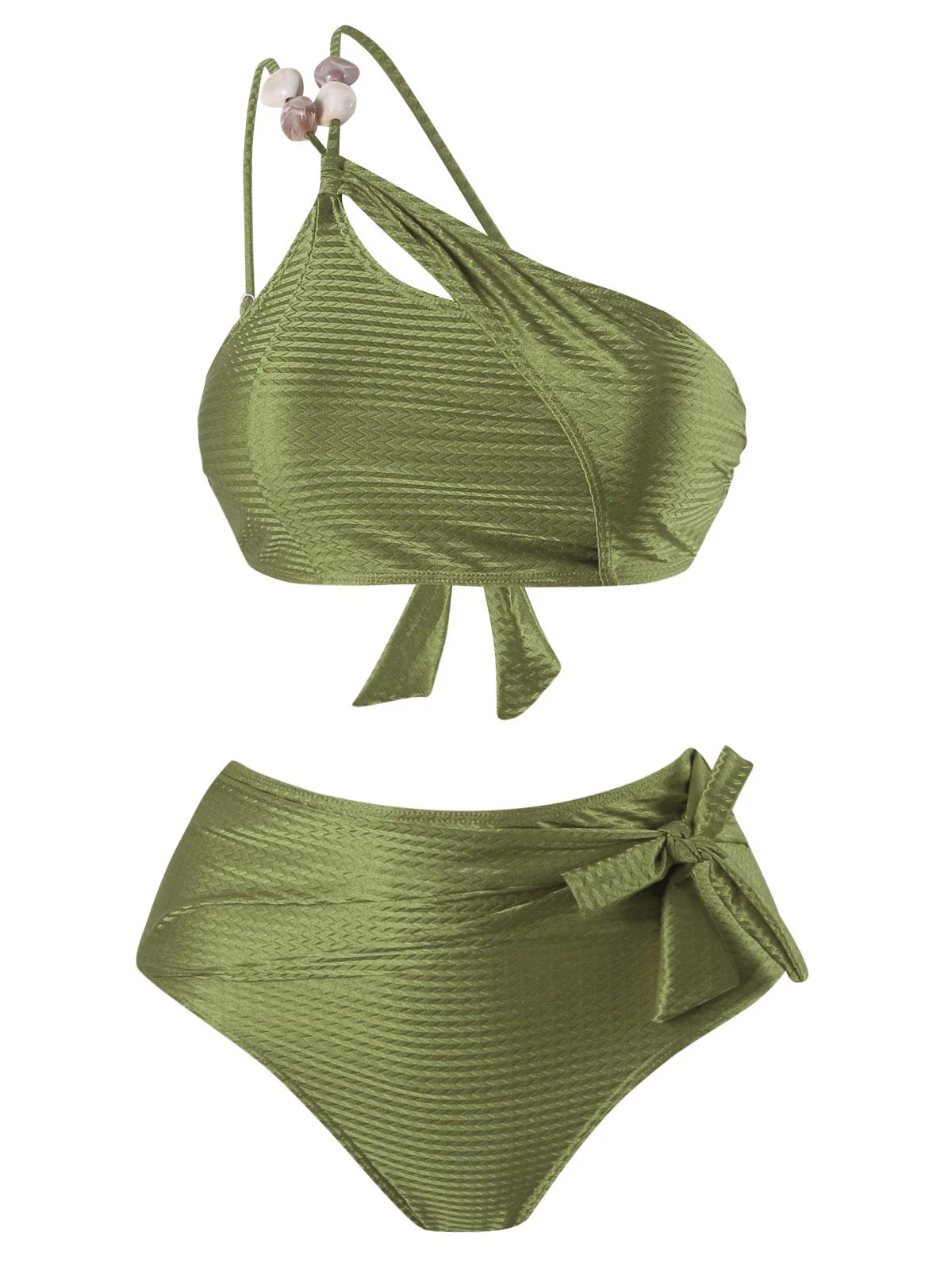 1950er Solide Eine Schulter Strukturiert Stoff Perlenstickerei Bikini Set - Image 3