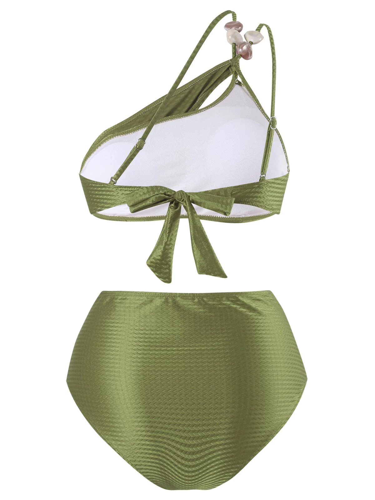 1950er Solide Eine Schulter Strukturiert Stoff Perlenstickerei Bikini Set - Image 4