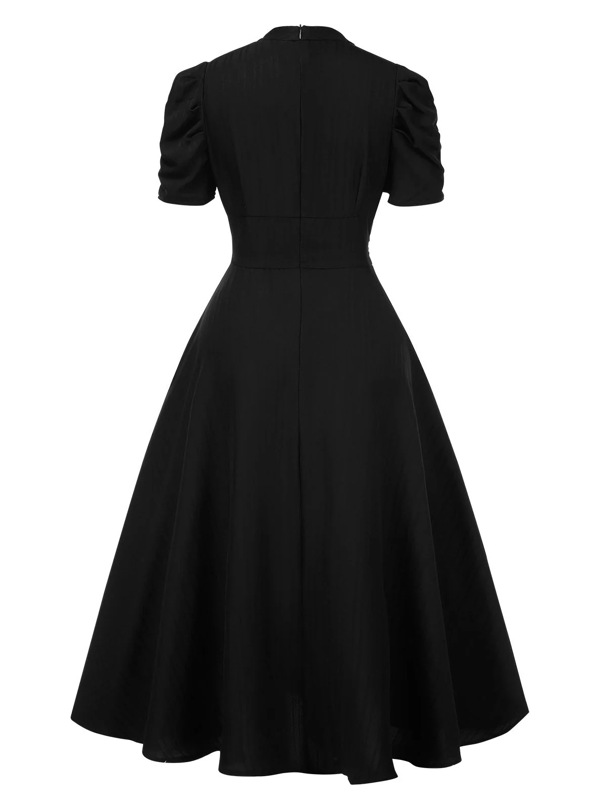 1950er Solide Empire-Taille V-Ausschnitt Puffärmel Kleid - Image 5