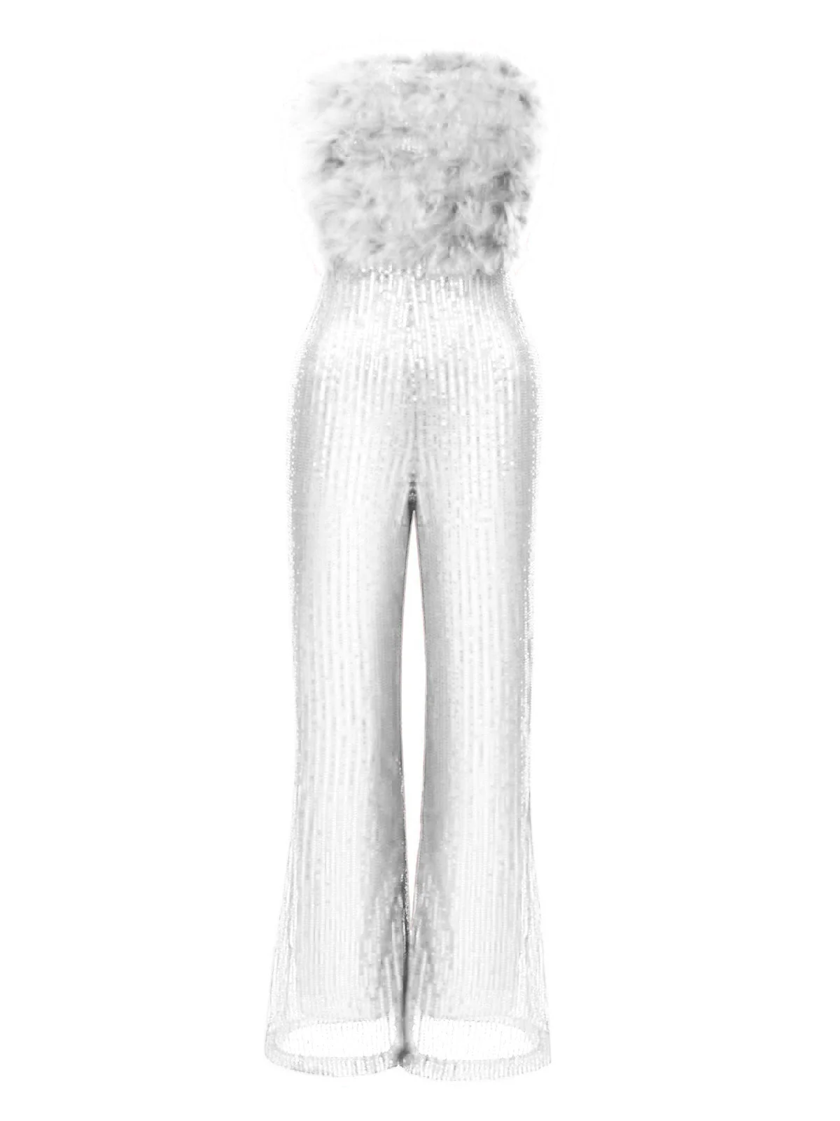 1950er Solide Feder Pailletten Patchwork Trägerlos Jumpsuit - Image 14