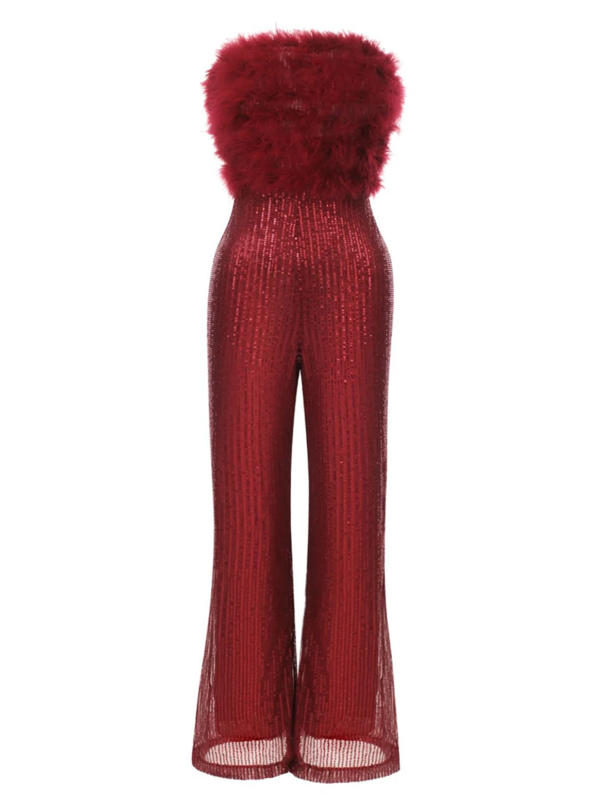 1950er Solide Feder Pailletten Patchwork Trägerlos Jumpsuit - Image 2