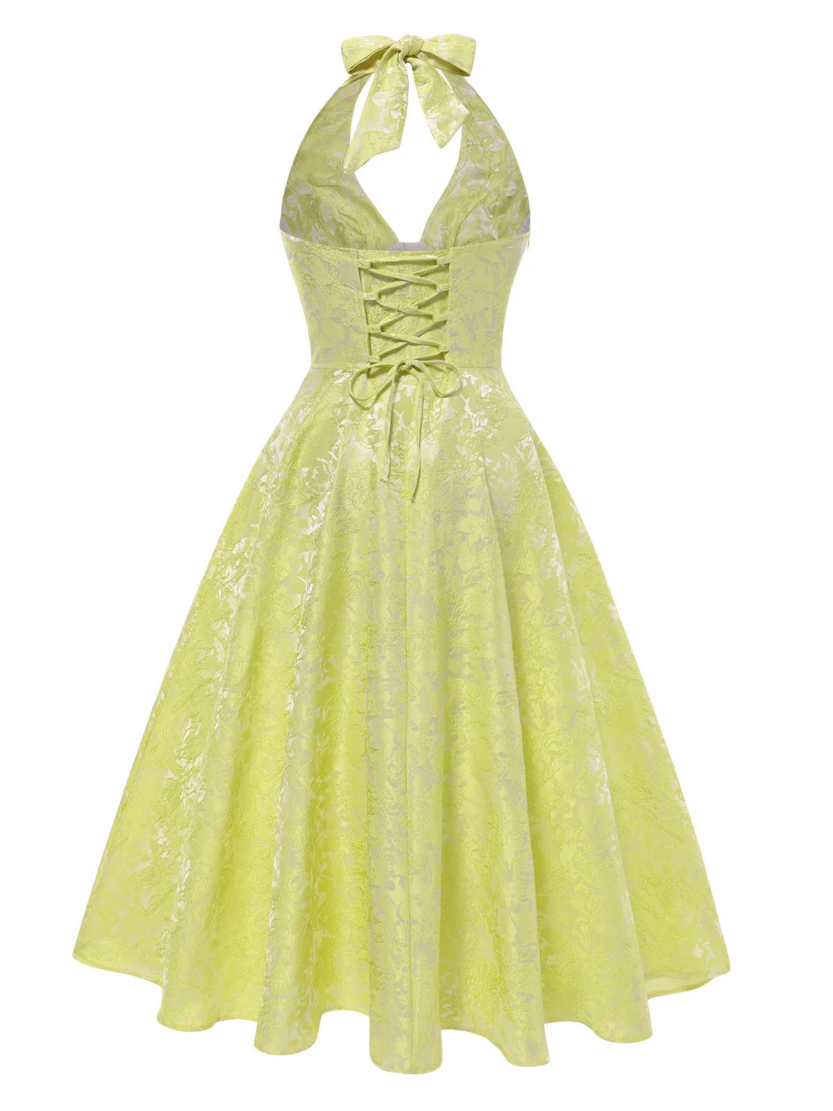 1950er Solide Halfter Tief V-Ausschnitt Jacquard Gedruckt Kleid - Image 2