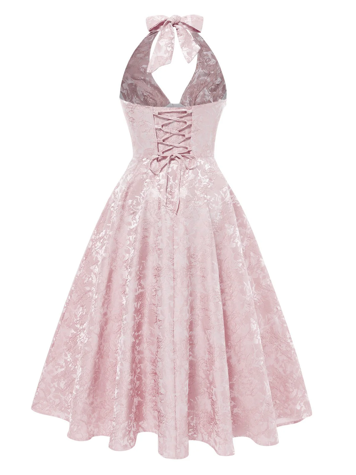 1950er Solide Halfter Tief V-Ausschnitt Jacquard Gedruckt Kleid - Image 5