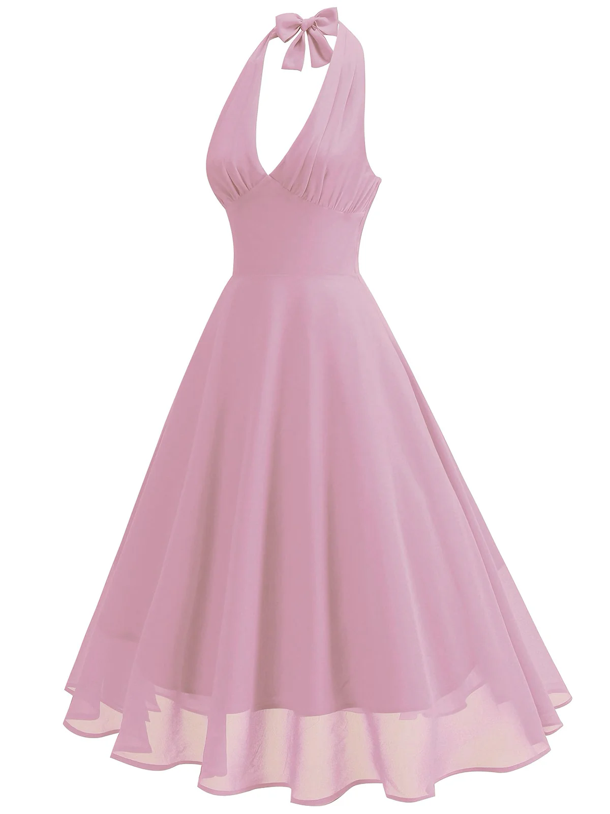 1950er Solide Halter V-Ausschnitt Netz Rückenfrei Kleid - Image 2
