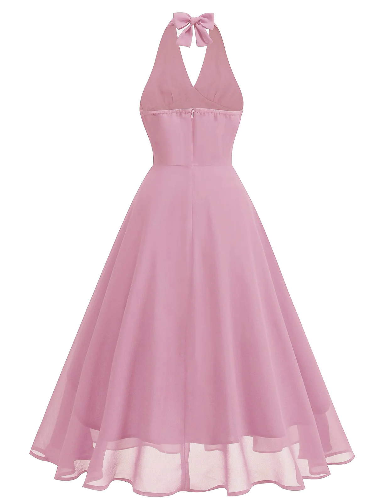 1950er Solide Halter V-Ausschnitt Netz Rückenfrei Kleid - Image 3