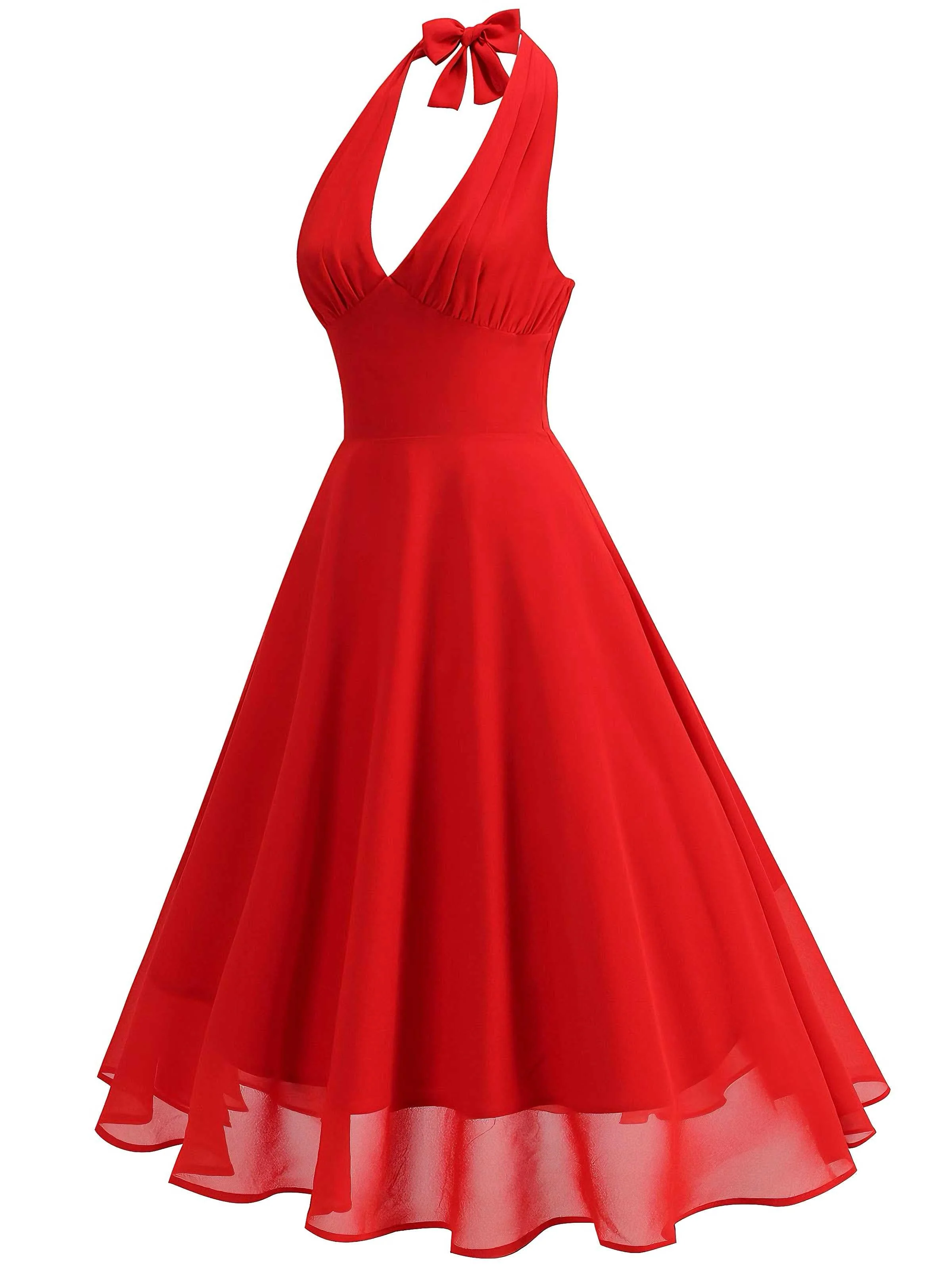 1950er Solide Halter V-Ausschnitt Netz Rückenfrei Kleid - Image 5