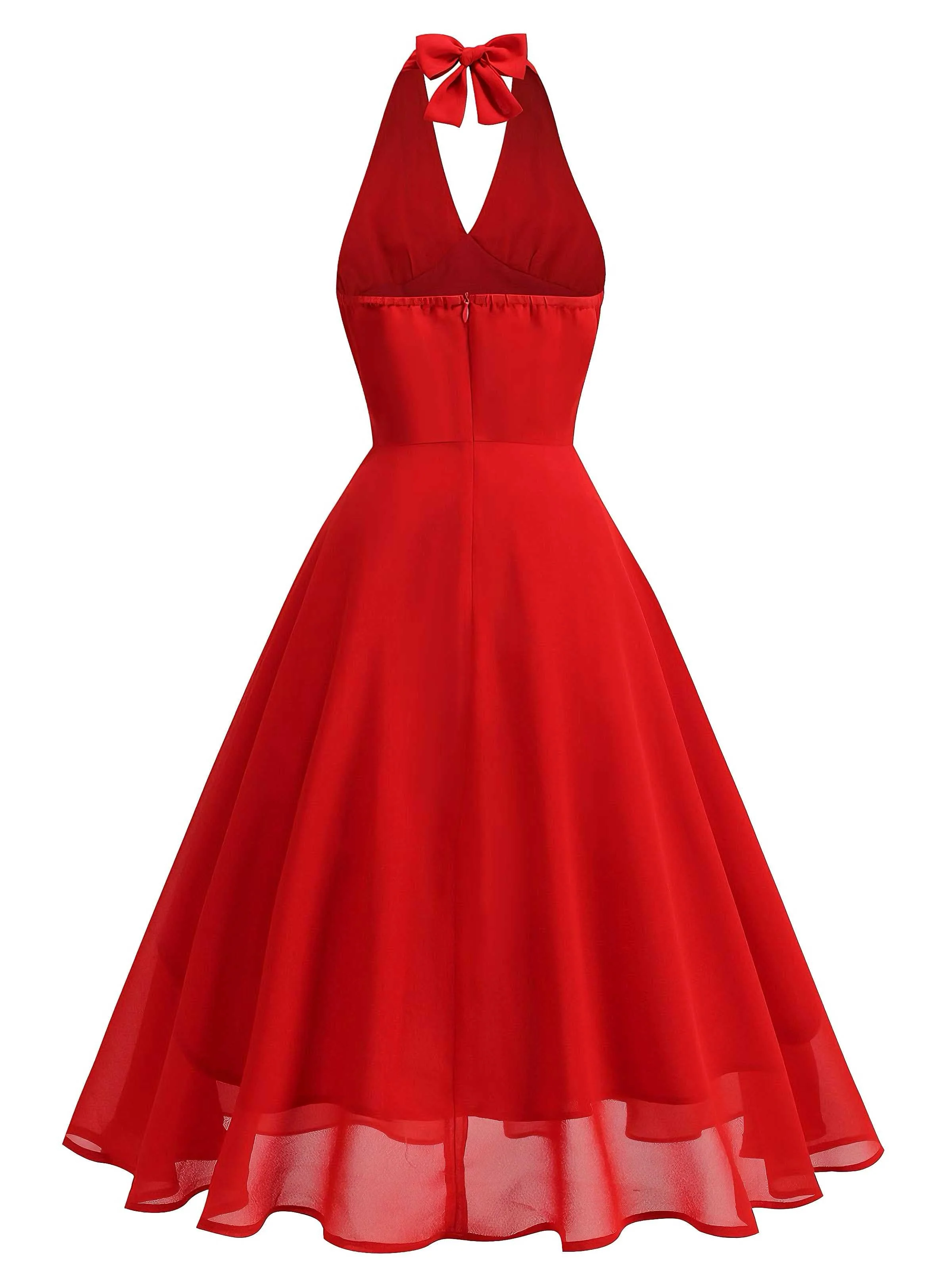 1950er Solide Halter V-Ausschnitt Netz Rückenfrei Kleid - Image 6