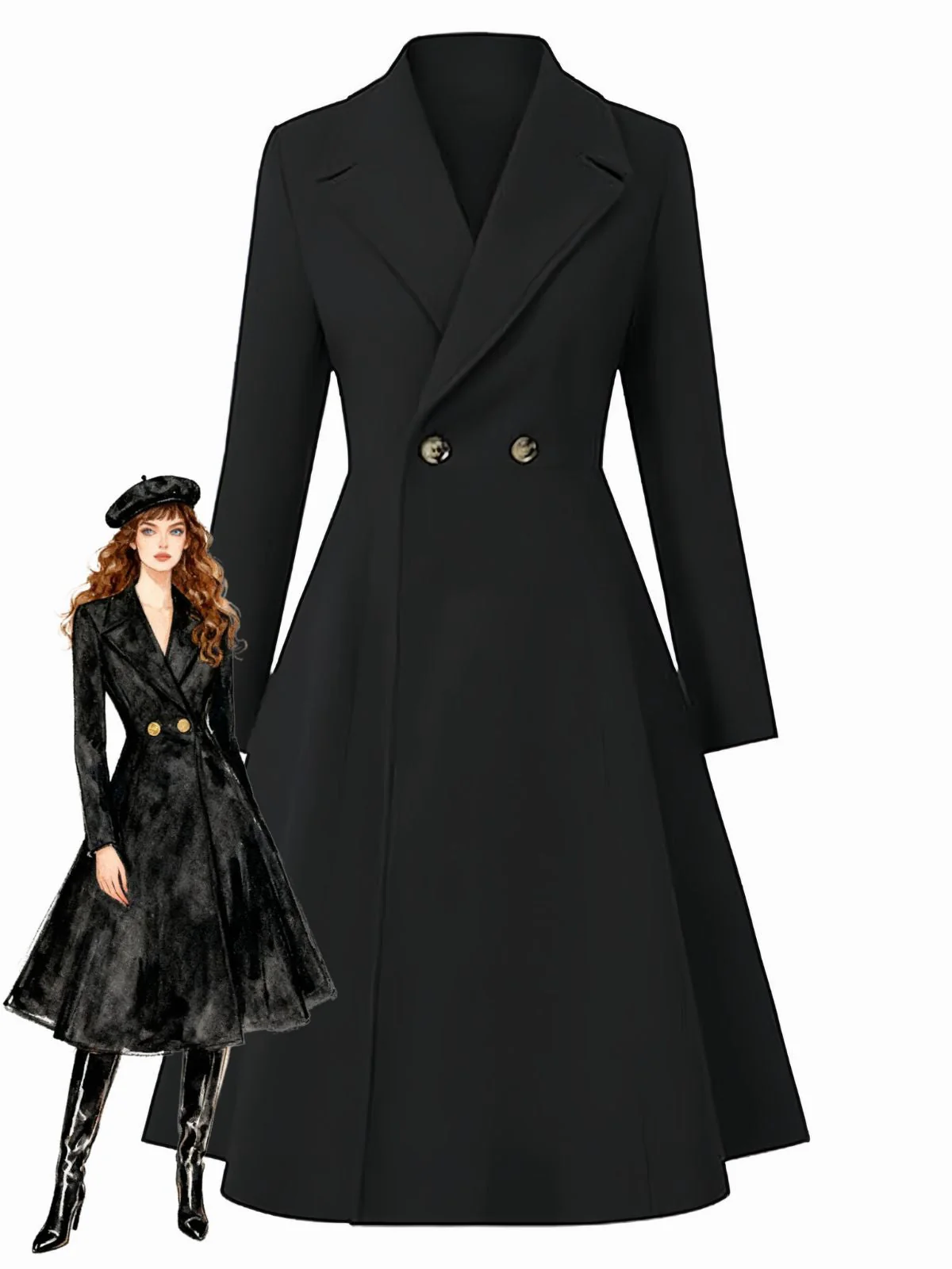 1950er Solide Kerbkragen Kleid Mantel
