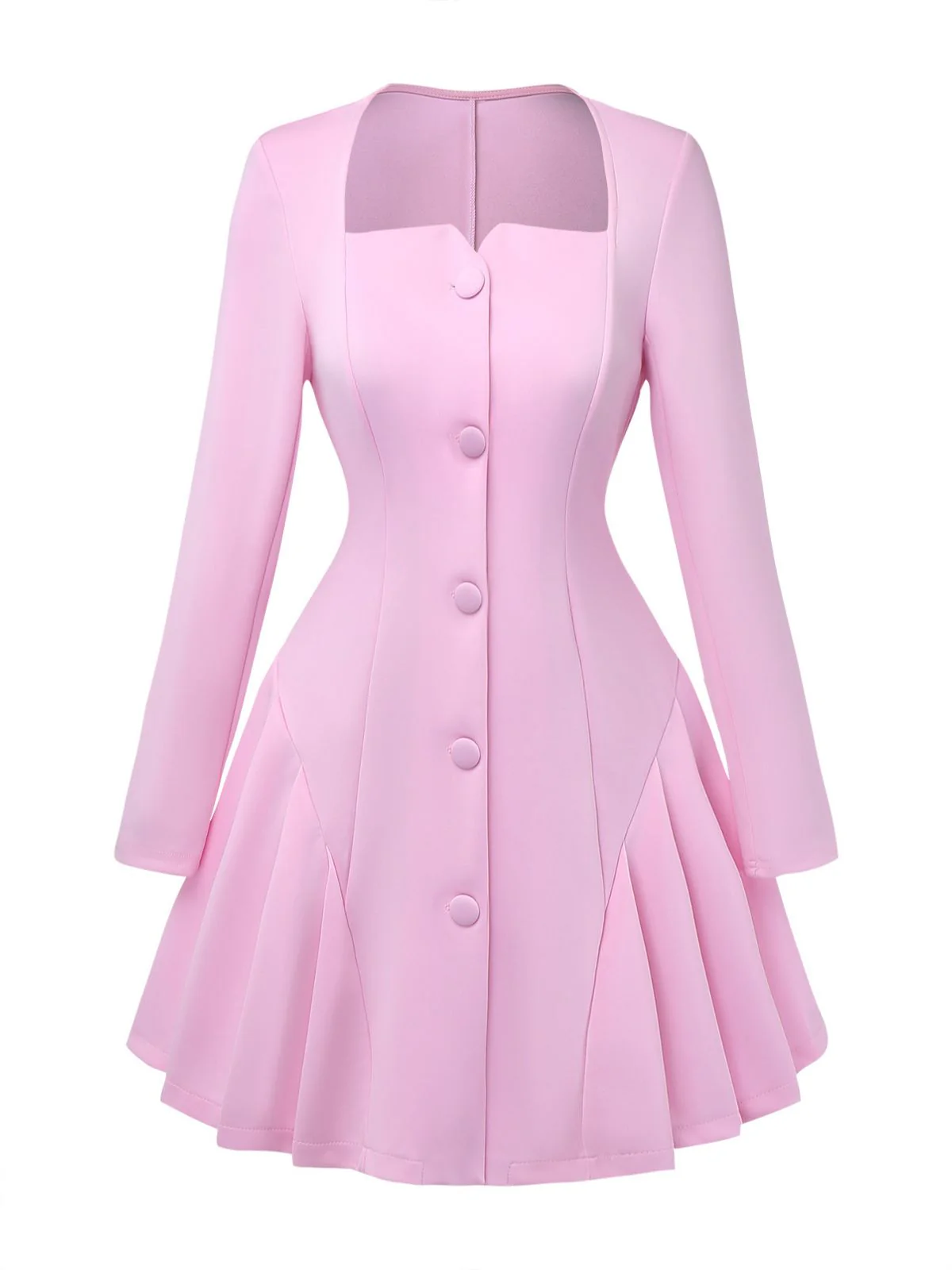 1950er Solide Lang Ärmel Plissiertes Kleid - Image 2