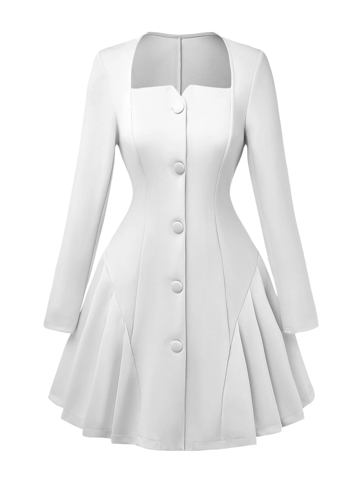 1950er Solide Lang Ärmel Plissiertes Kleid - Image 7