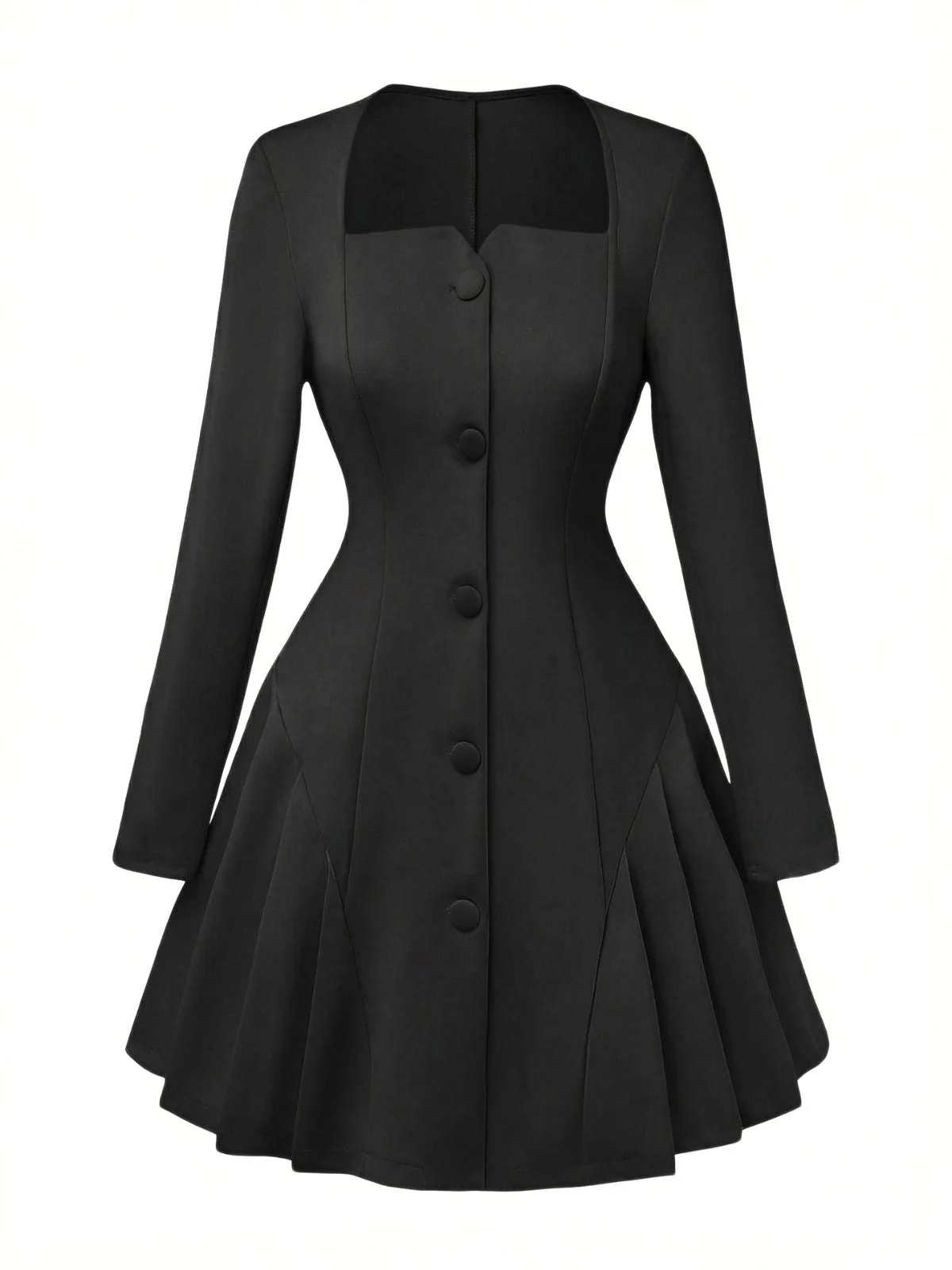 1950er Solide Lang Ärmel Plissiertes Kleid - Image 9