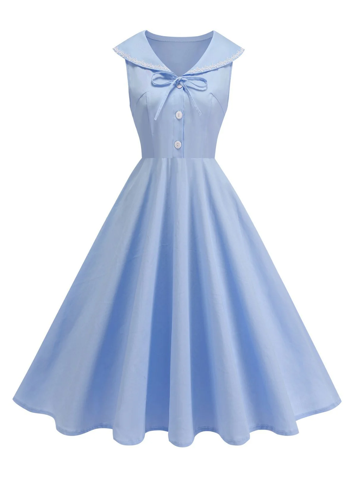 1950er Solide Matrosen Kragen Schleife Ärmellos Kleid - Image 14
