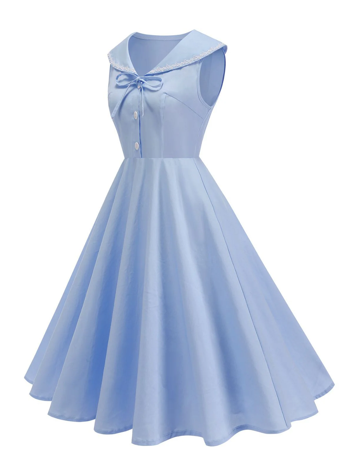 1950er Solide Matrosen Kragen Schleife Ärmellos Kleid - Image 15