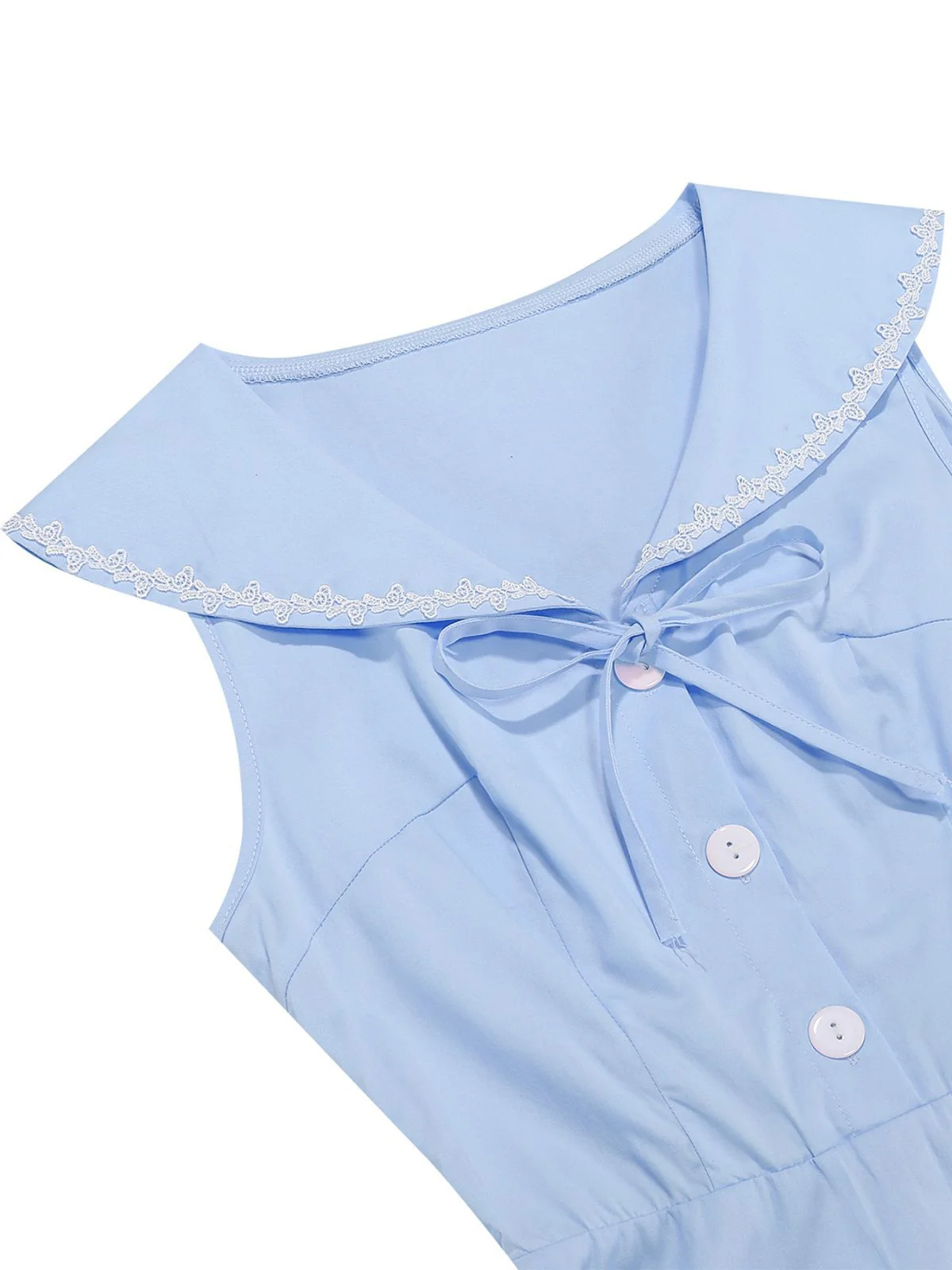 1950er Solide Matrosen Kragen Schleife Ärmellos Kleid - Image 18