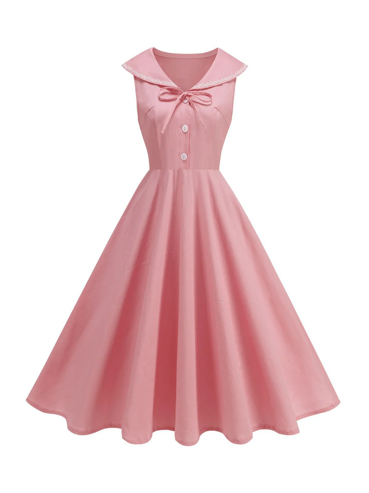 1950er Solide Matrosen Kragen Schleife Ärmellos Kleid - Image 2