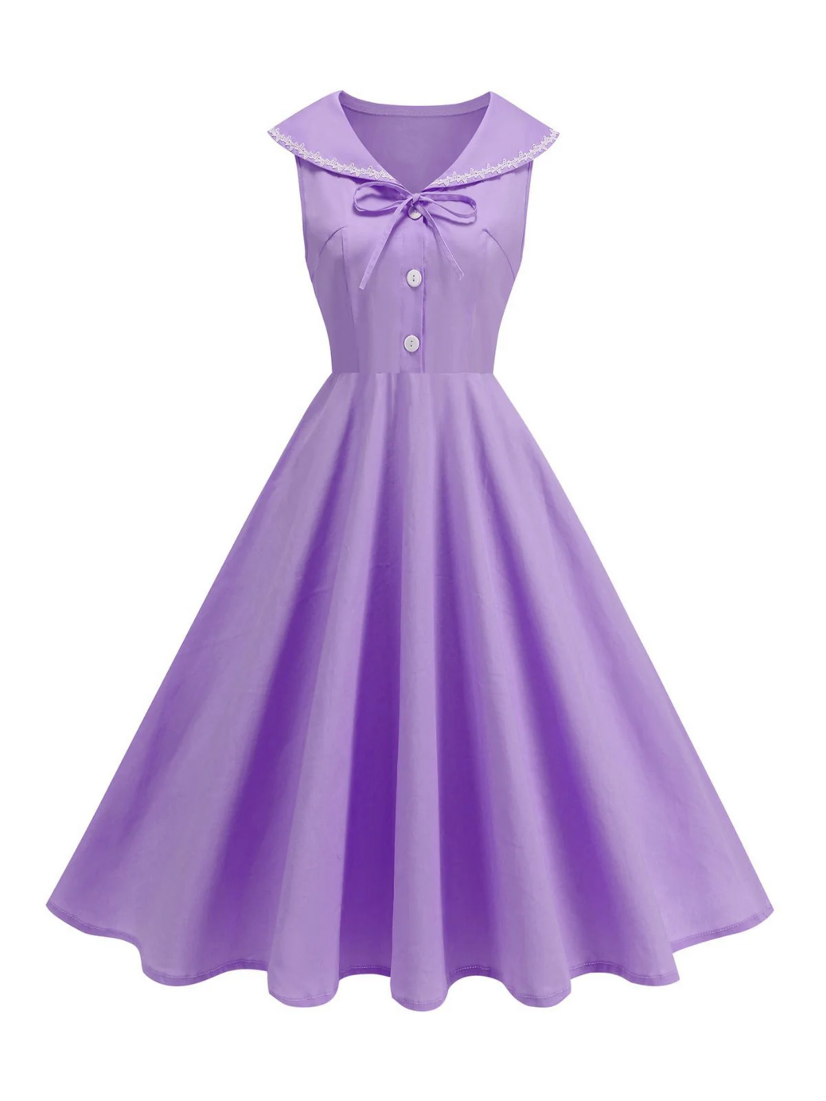 1950er Solide Matrosen Kragen Schleife Ärmellos Kleid - Image 20