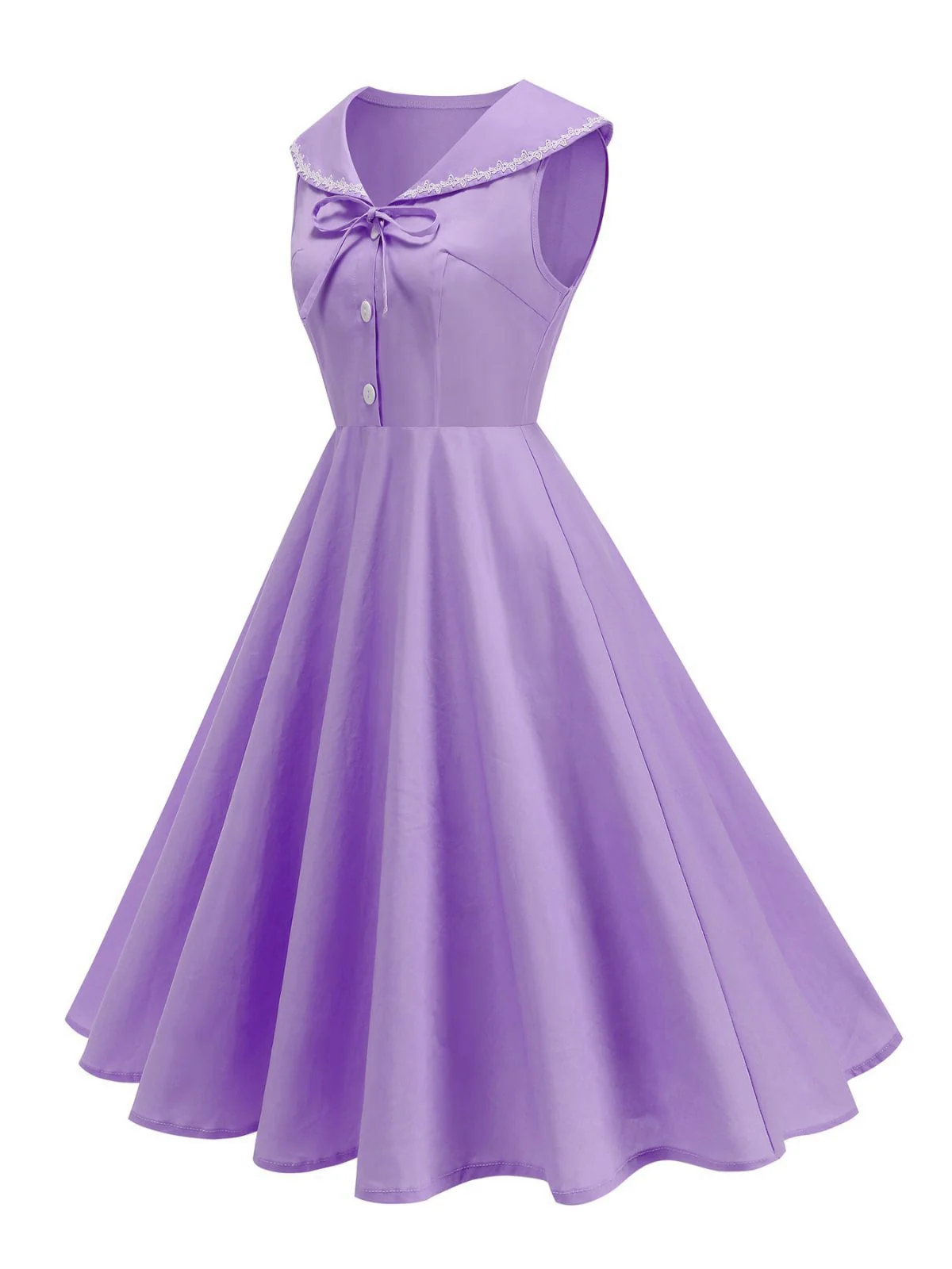 1950er Solide Matrosen Kragen Schleife Ärmellos Kleid - Image 21