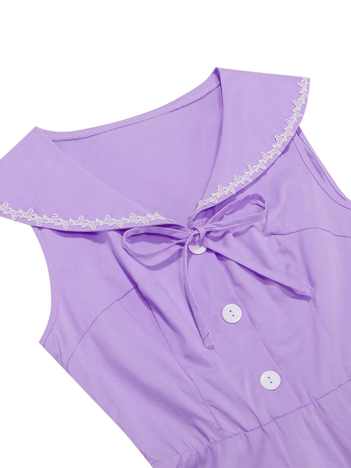 1950er Solide Matrosen Kragen Schleife Ärmellos Kleid - Image 23