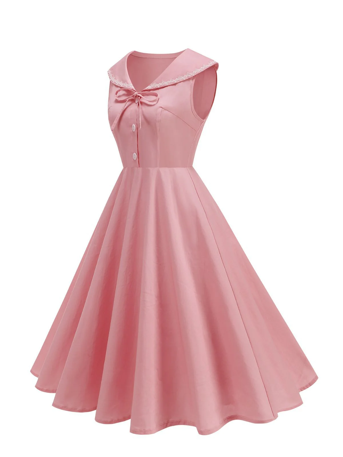1950er Solide Matrosen Kragen Schleife Ärmellos Kleid - Image 3