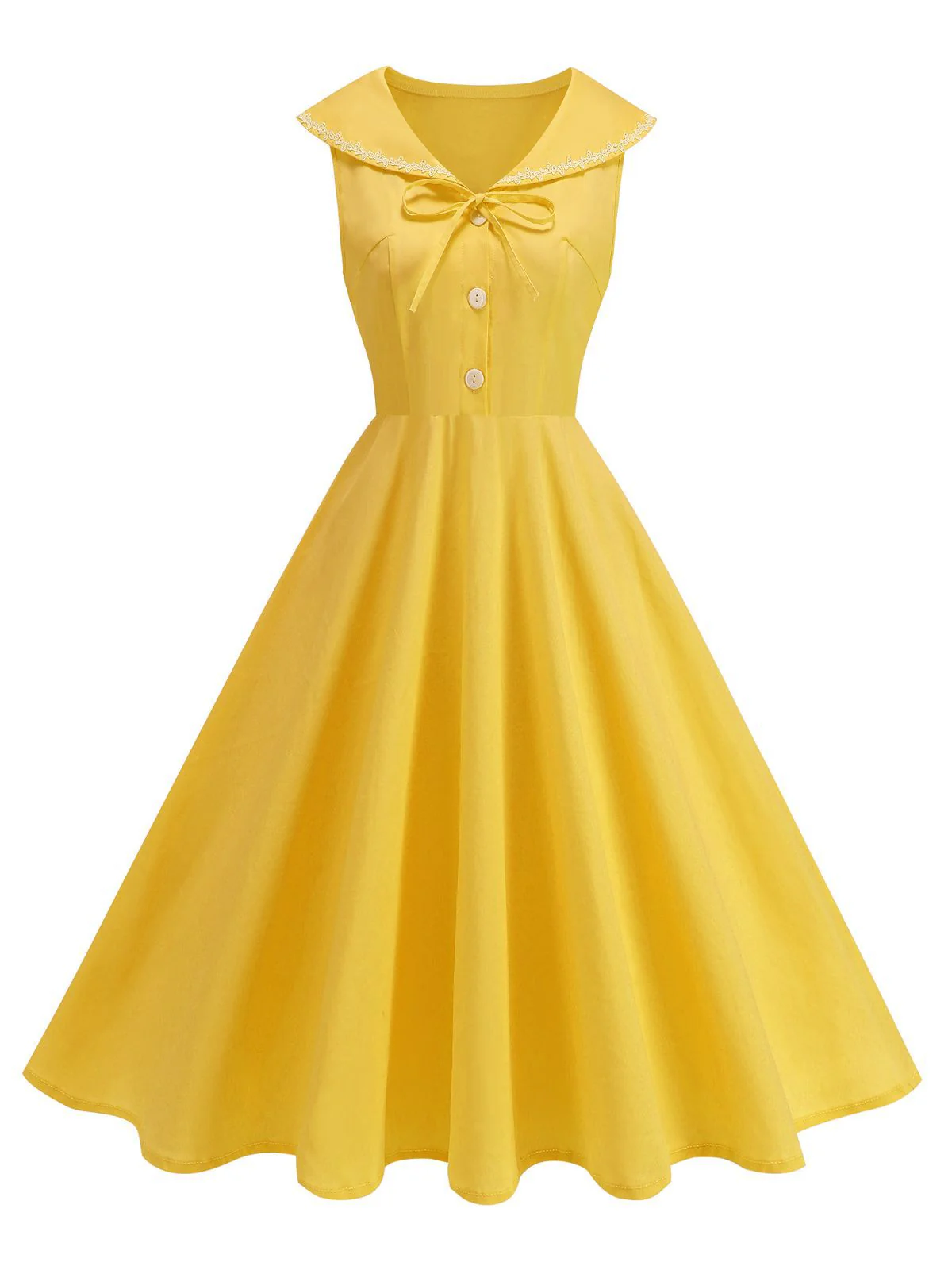 1950er Solide Matrosen Kragen Schleife Ärmellos Kleid - Image 8