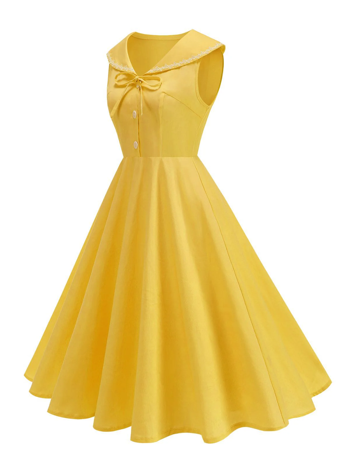 1950er Solide Matrosen Kragen Schleife Ärmellos Kleid - Image 9