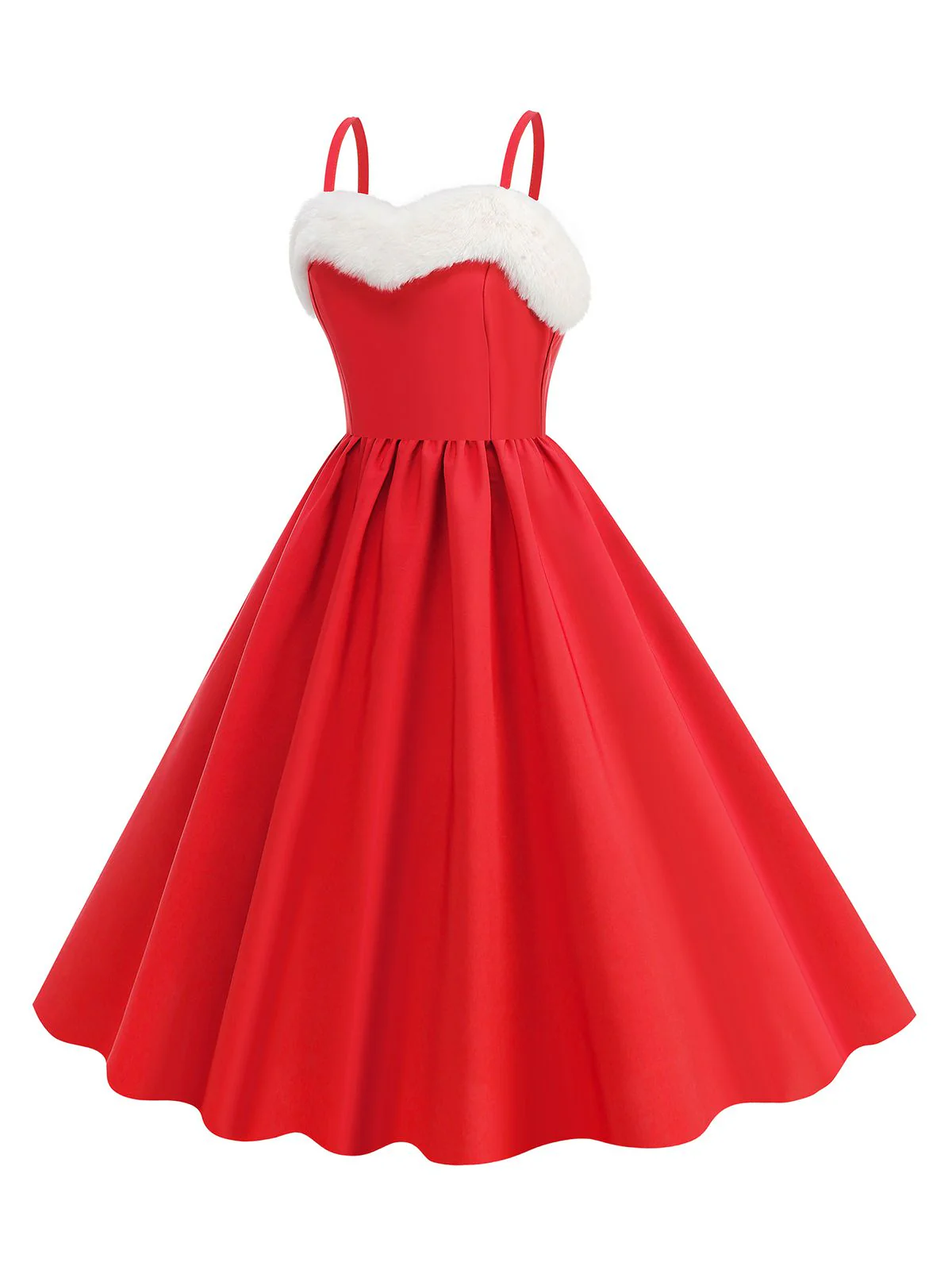 1950er Solide Weihnachten Pelzkragen Kleid - Image 2
