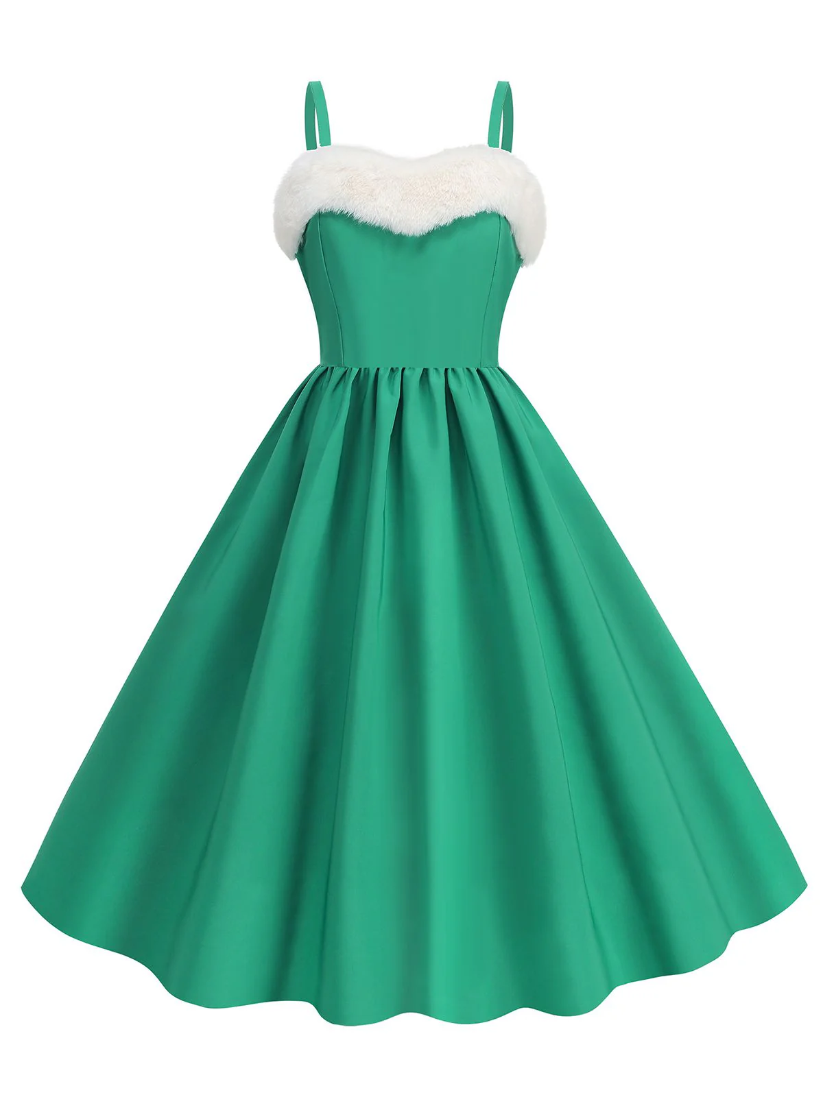 1950er Solide Weihnachten Pelzkragen Kleid - Image 4