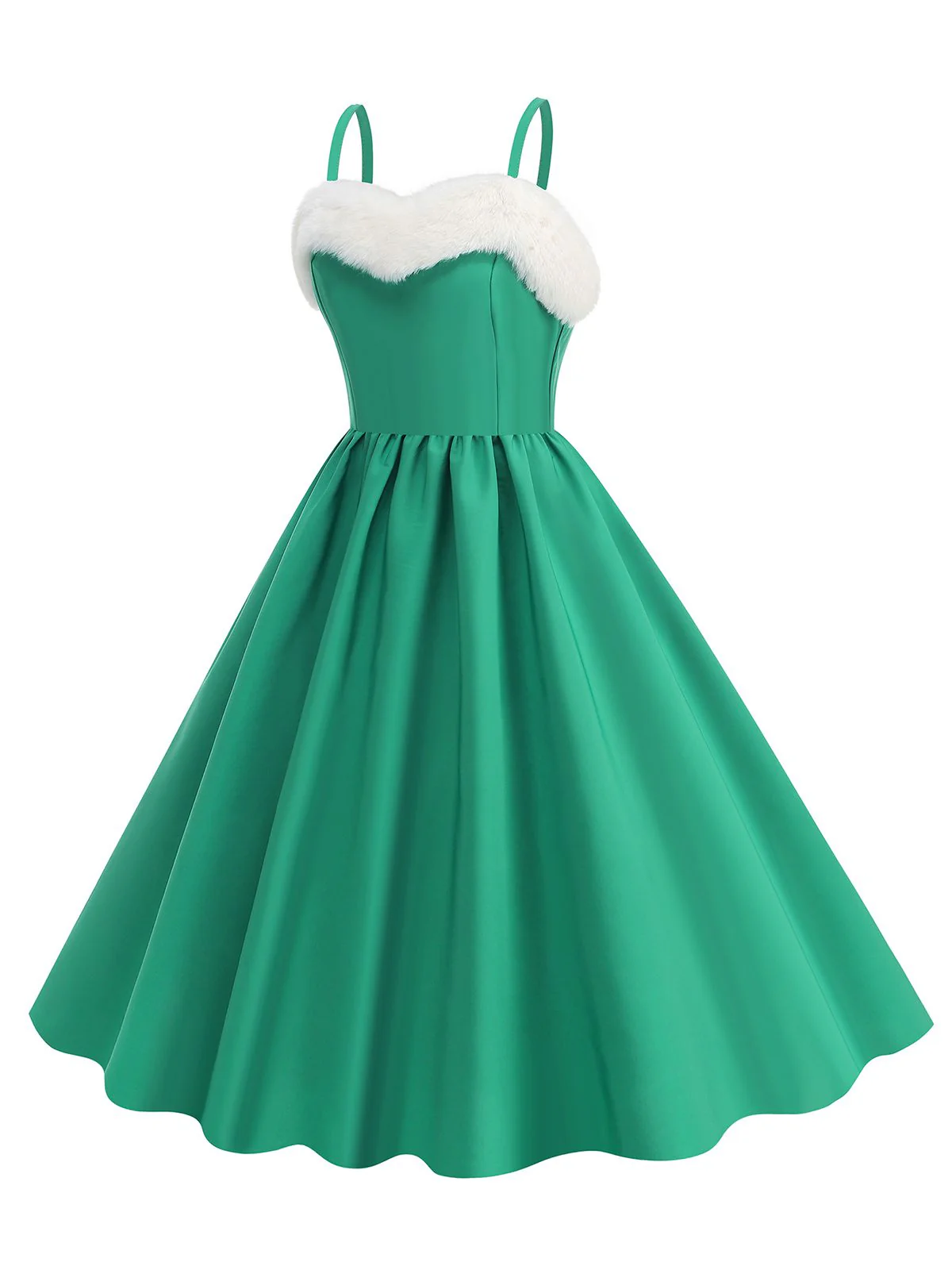 1950er Solide Weihnachten Pelzkragen Kleid - Image 5