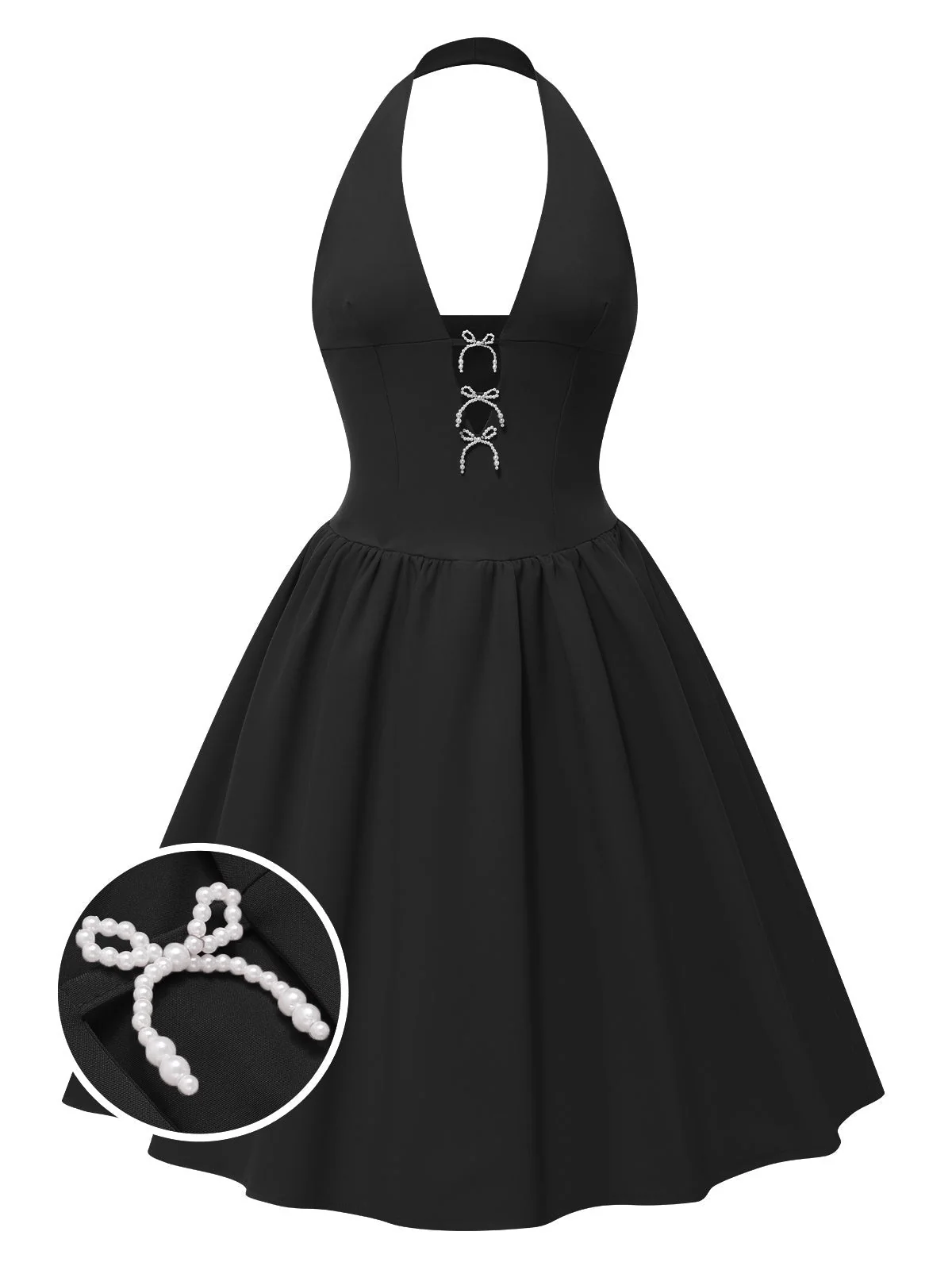 1950er Solide Perle Bogen Halter Kleid
