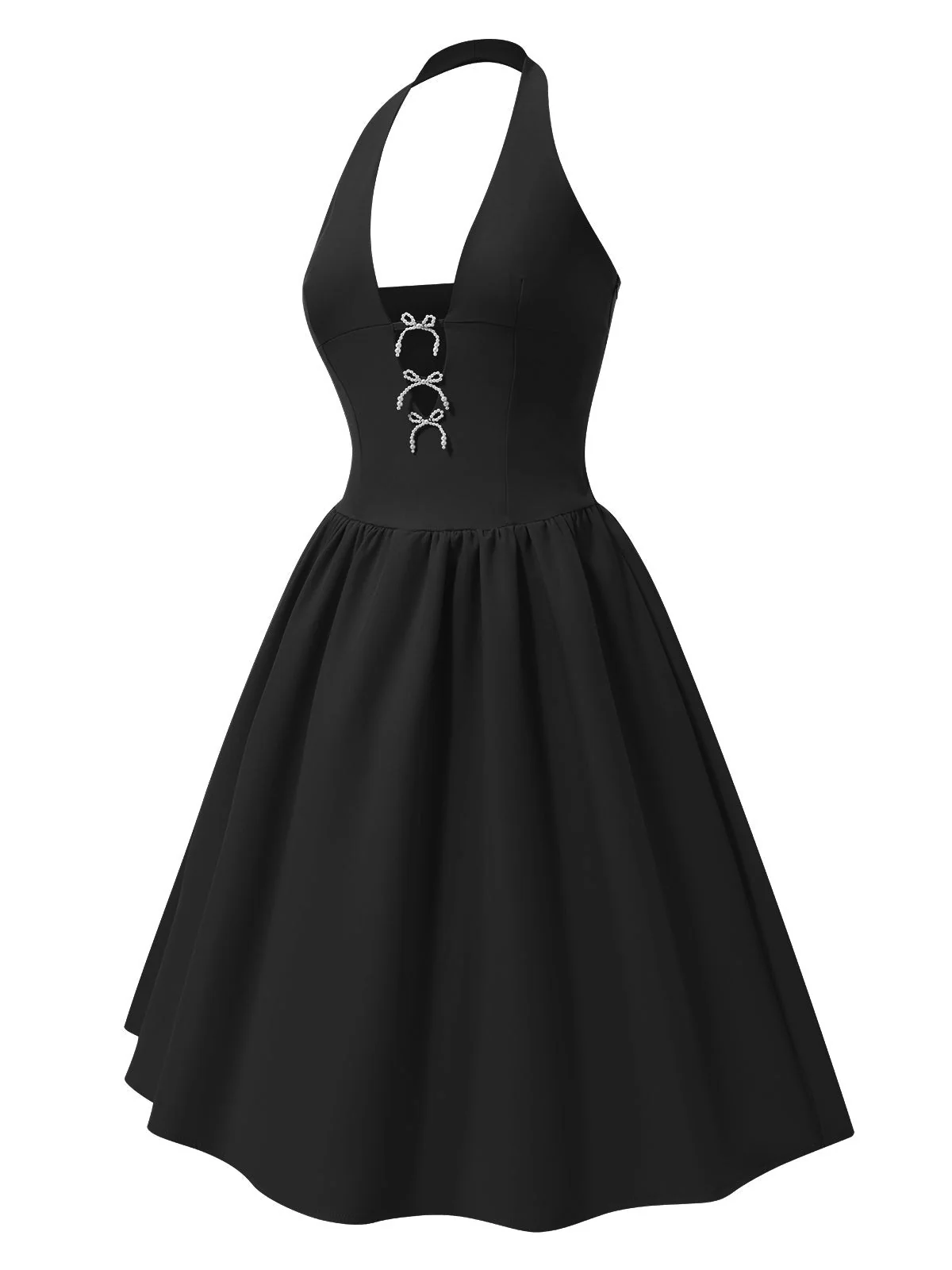 1950er Solide Perle Bogen Halter Kleid - Image 2