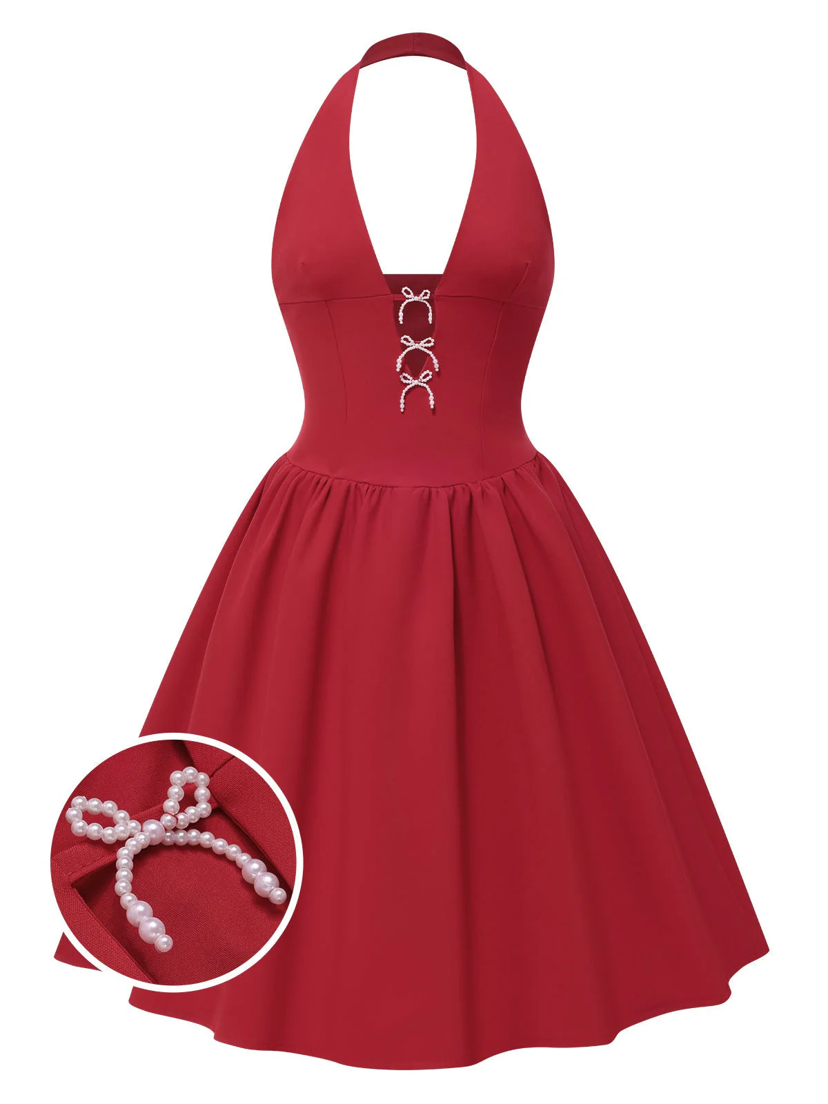 1950er Solide Perle Bogen Halter Kleid - Image 5