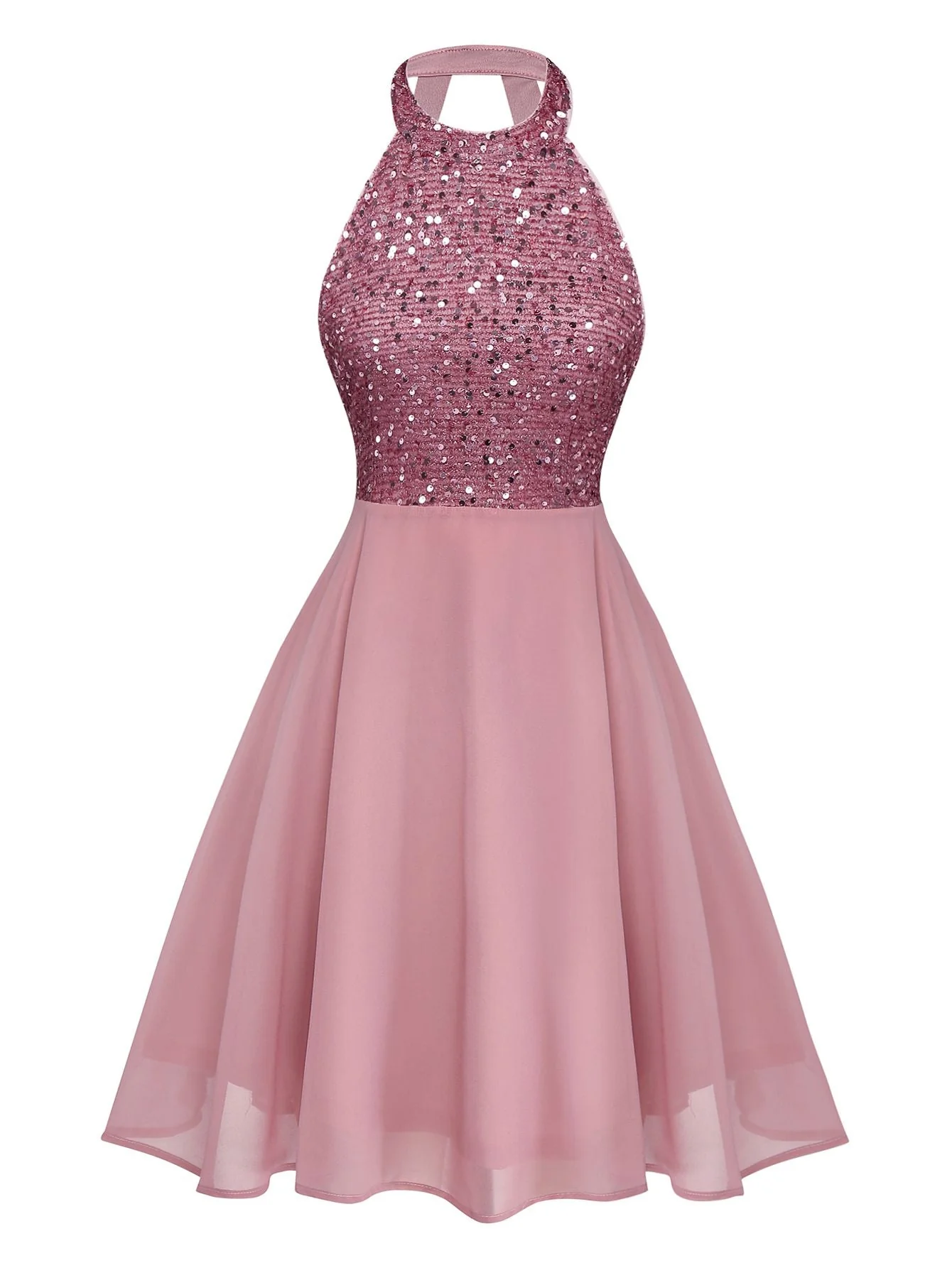 1950er Solide Perlen Pailletten Ärmellos Patchwork Kleid - Image 2