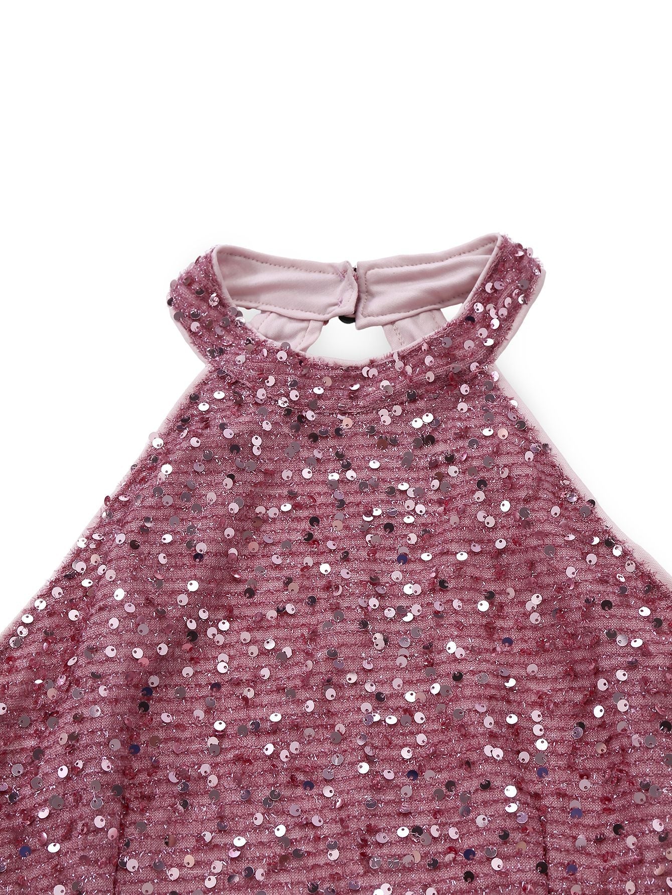 1950er Solide Perlen Pailletten Ärmellos Patchwork Kleid - Image 4