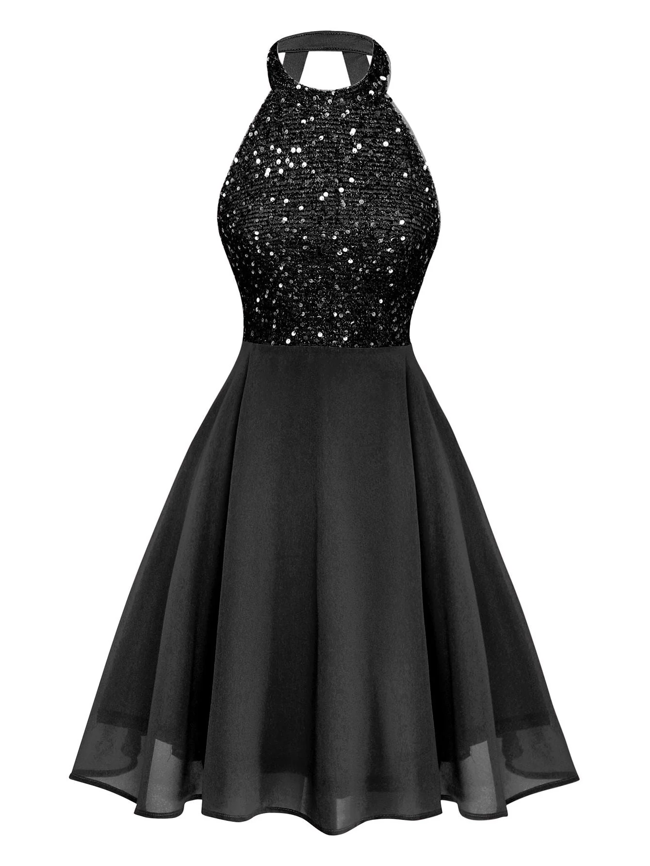 1950er Solide Perlen Pailletten Ärmellos Patchwork Kleid - Image 8